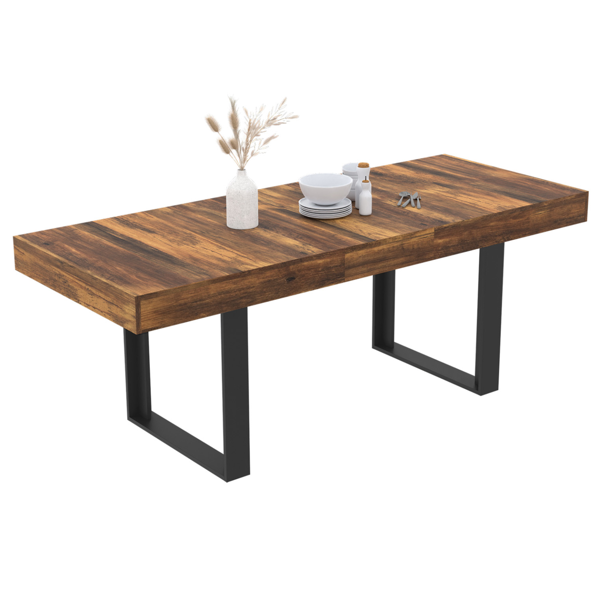 ID MARKET Table à manger extensible rectangle phoenix 4-8 personnes bois plateau hawkins 160-200 cm