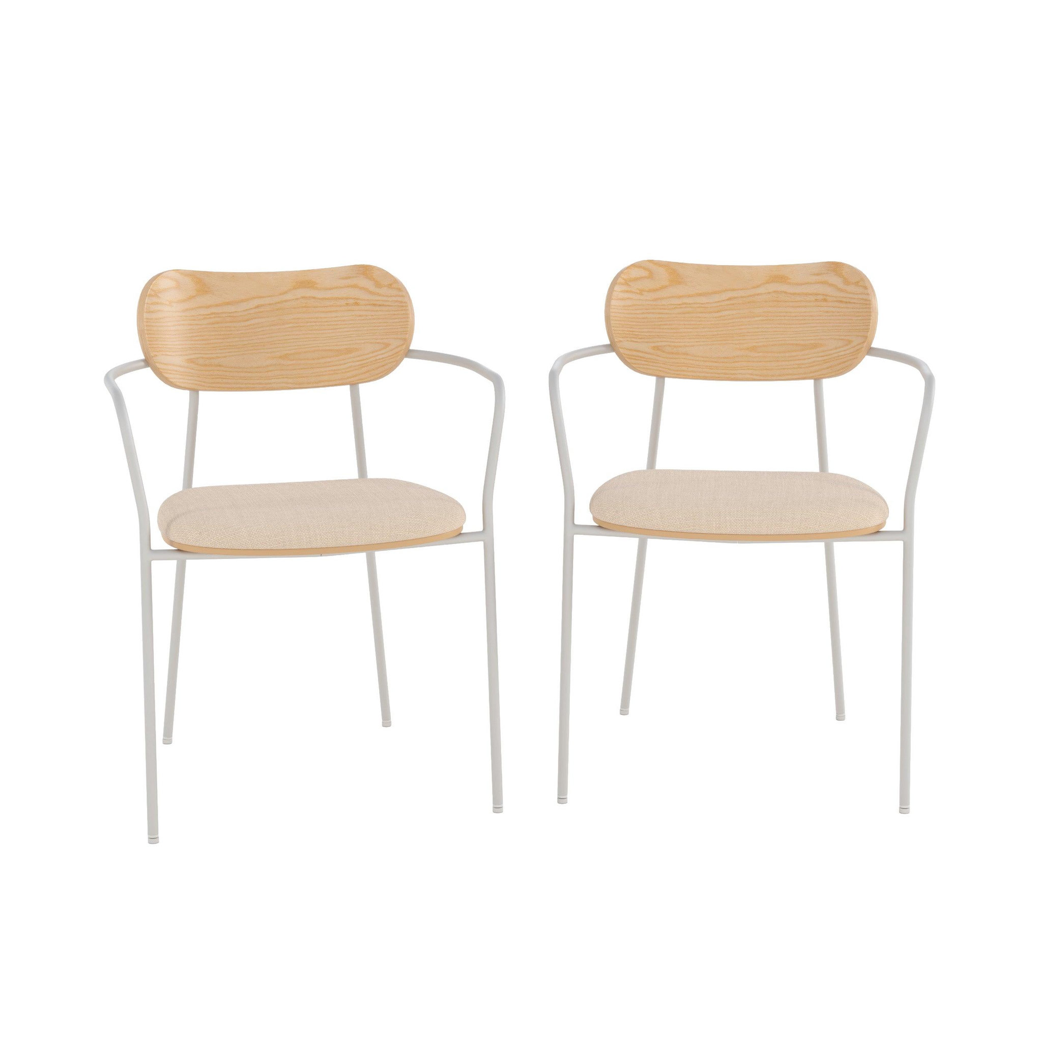 MAISON PAVANE Lot de 2 chaises en tissu beige et placage en bois clair-marine