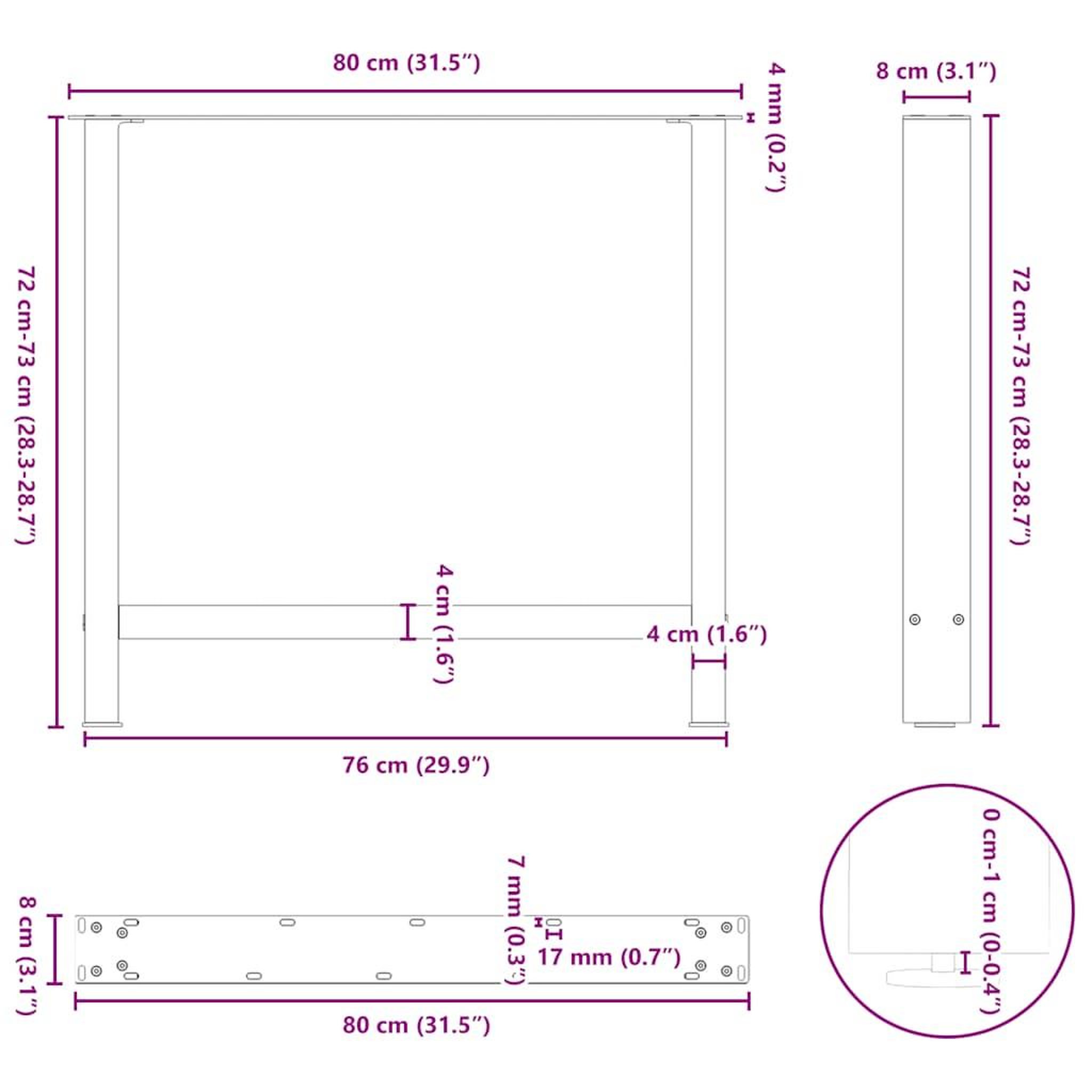 Voir la diapositive 6 : VIDAXL Pieds de table basse blanc 2 pcs 80x(72-73) cm acier