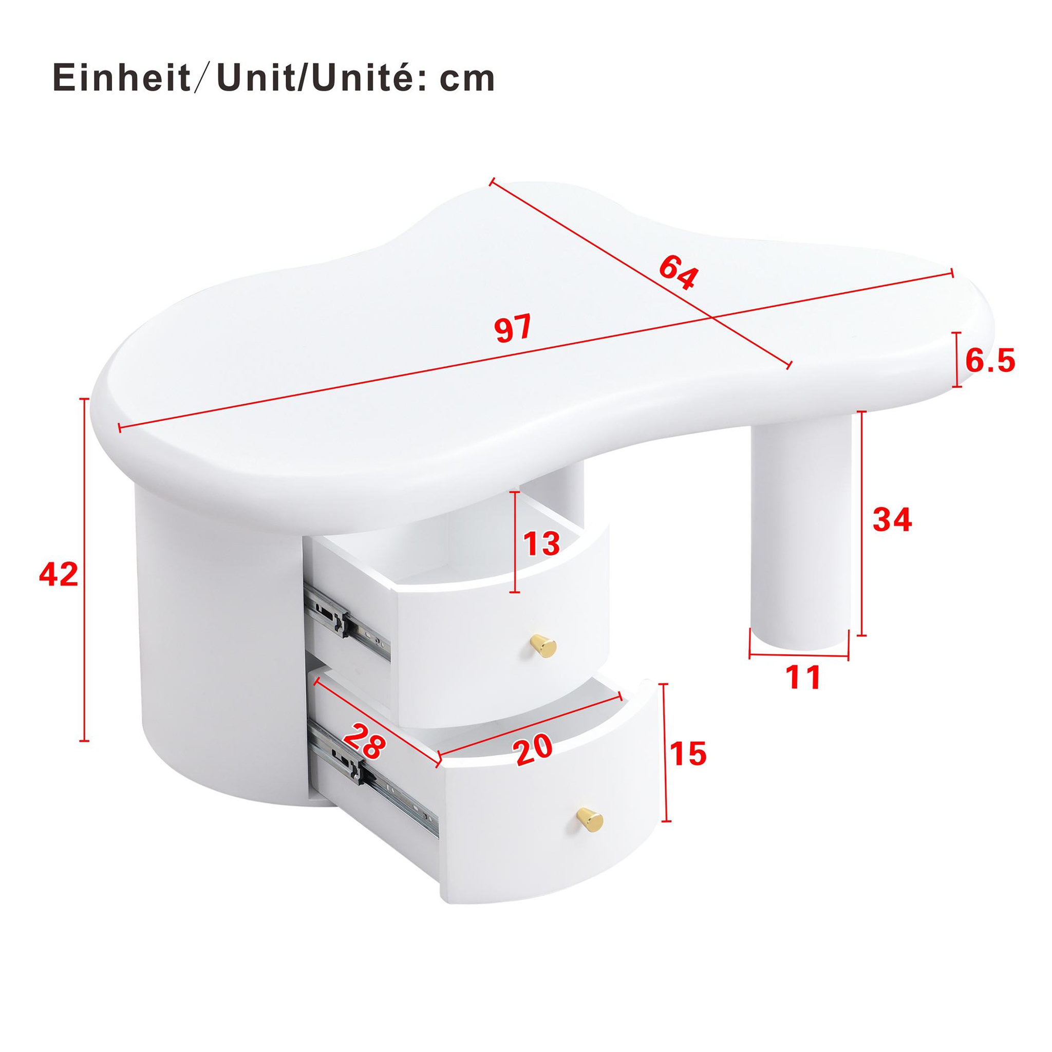 Voir la diapositive 3 : MERAX Table basse forme atypique blanc avec 2 tiroirs - 64x97 cm mdf