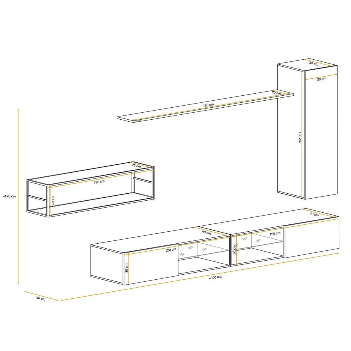 Paris Prix Ensemble Meuble TV Design  Switch IV  300cm Naturel & Noir