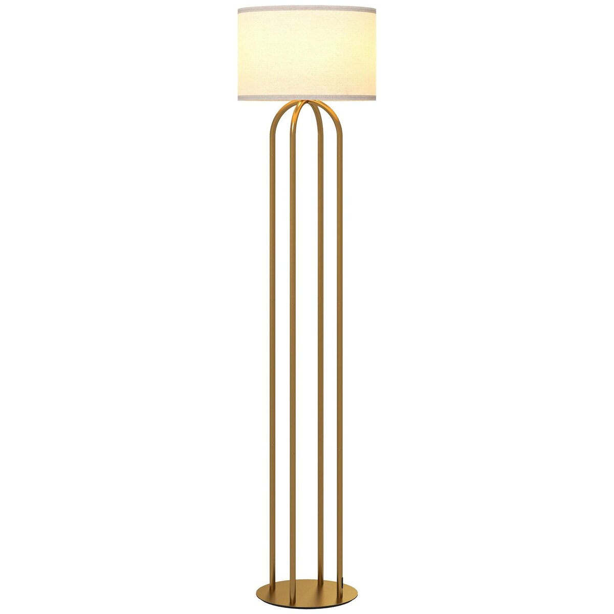 HOMCOM Lampadaire design métal doré 4 pieds base abat-jour circulaire lin beige dia. 38 x H.161 cm