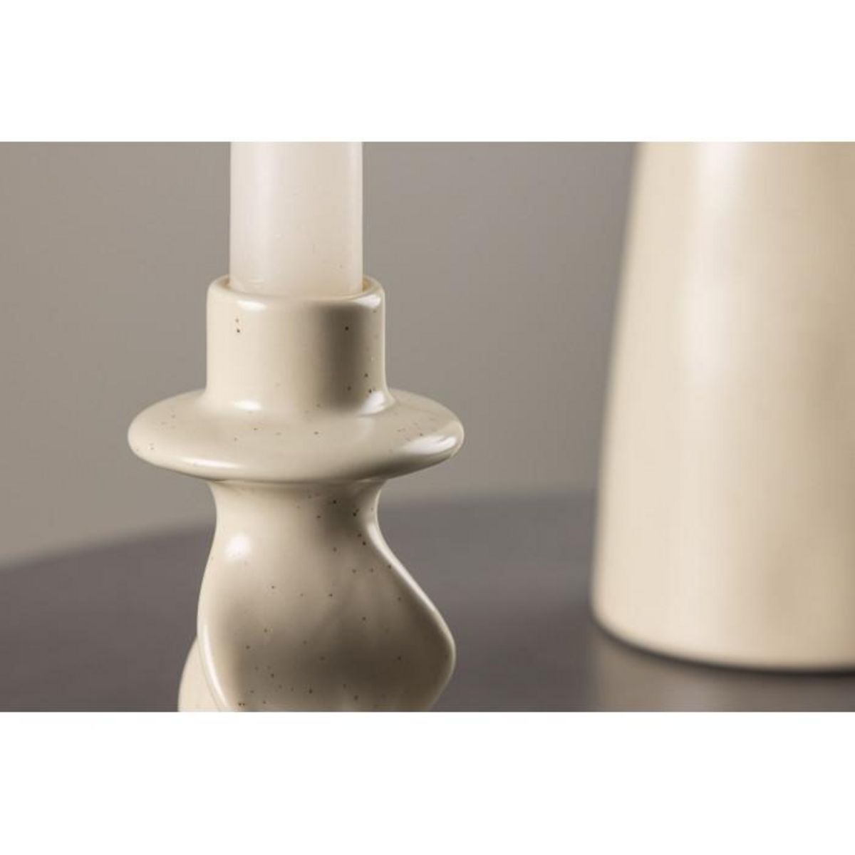 Paris Prix Bougeoir Design en Céramique  Glory  12cm Beige & Noir