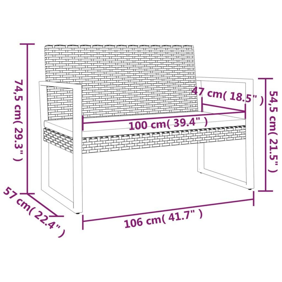 VIDAXL Banc de jardin avec coussins noir 106 cm resine tressee