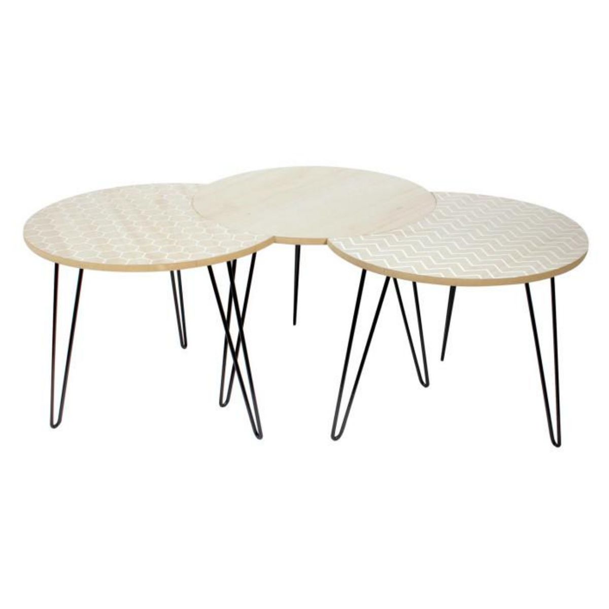 Paris Prix Lot de 3 Tables d'Appoint  Idéal  45cm Beige & Blanc