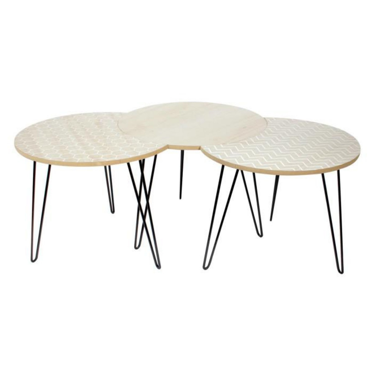 Paris Prix Lot de 3 Tables d'Appoint  Idéal  45cm Beige & Blanc