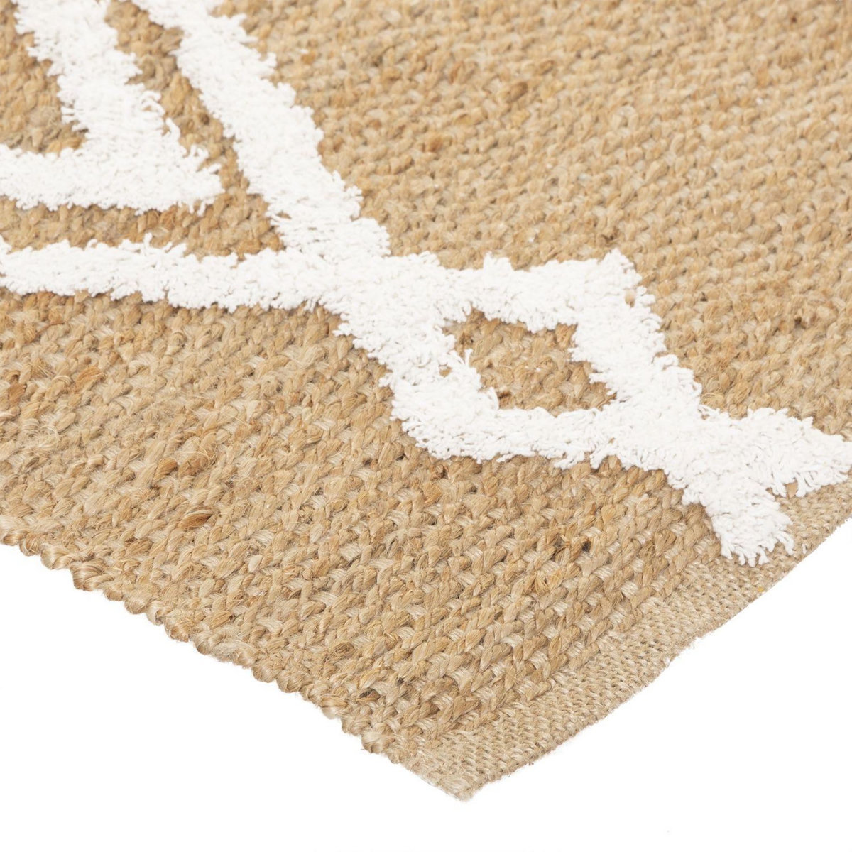 ATMOSPHERA Tapis Ethnique en jute modèle Tuft - 120 x 170 cm - Blanc et Beige