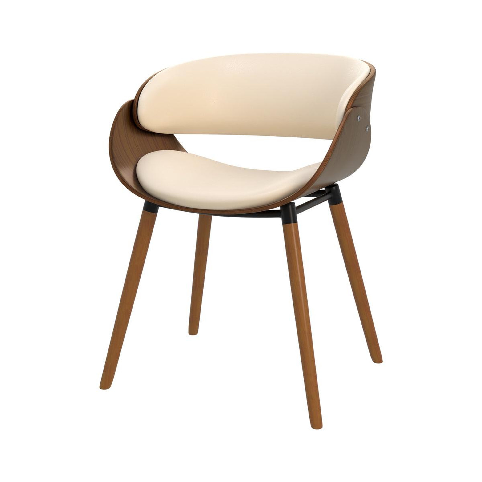 MAISON PAVANE Chaise en cuir synthétique beige et bois plaqué noyer-polo