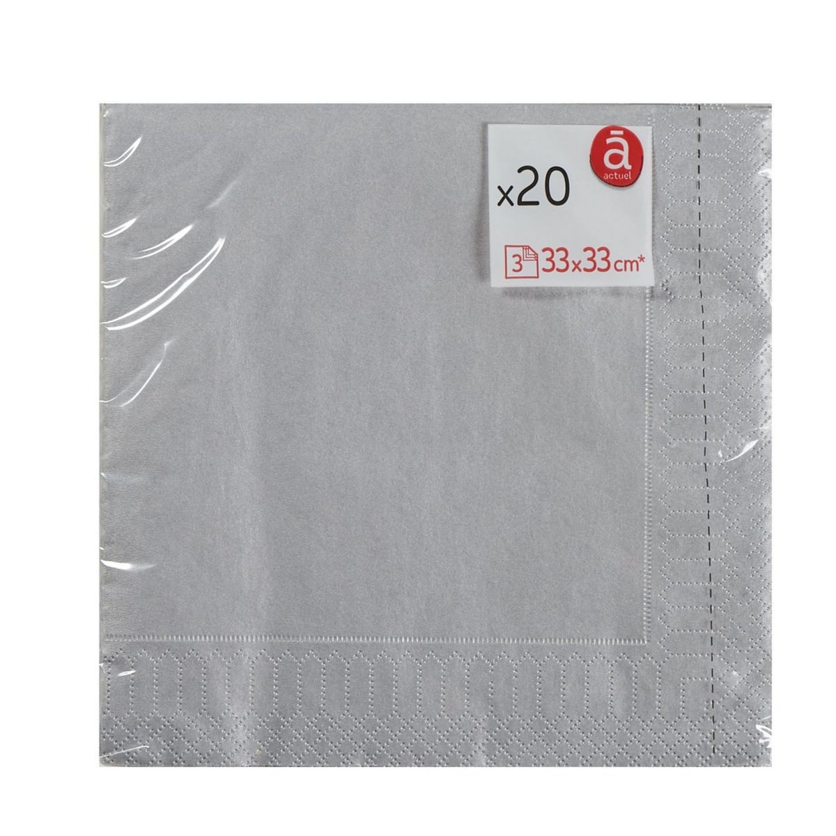 ACTUEL Serviettes en papier 33x33cm argent x20 20 pièces