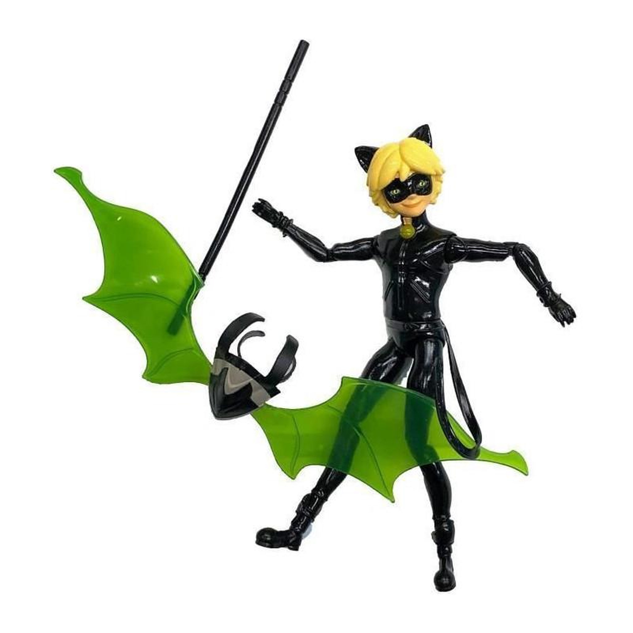 Voir la diapositive 3 : BANDAI BANDAI Miraculous Ladybug - Mini-poupee 12 cm : Chat Noir et son equipement