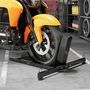 Voir la diapositive 2 : HOMCOM Bloque roue de moto pour pneu avant, cale roue moto en acier, support de verrouillage réglable sur 14 niveaux, pour Ø 34-84 cm, capacité 816,5 kg, noir