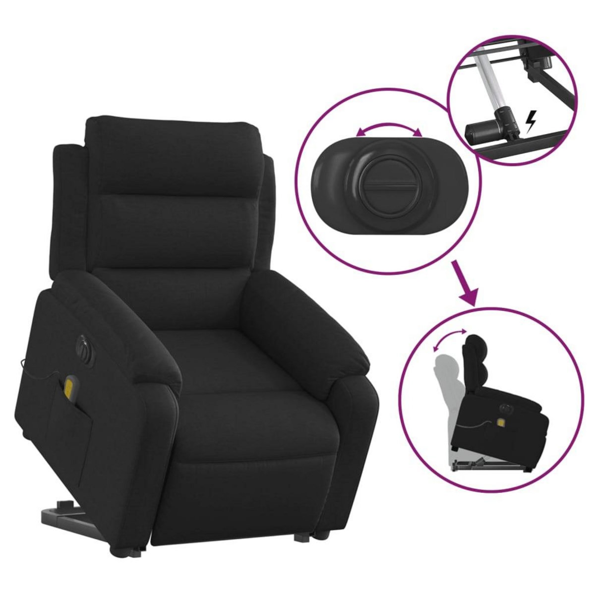 VIDAXL Fauteuil inclinable de massage electrique Noir Tissu