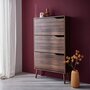 Voir la diapositive 5 : SWEEEK Meuble à chaussures scandinave décor noyer 3 portes abattantes capacité 18 paires de chaussures