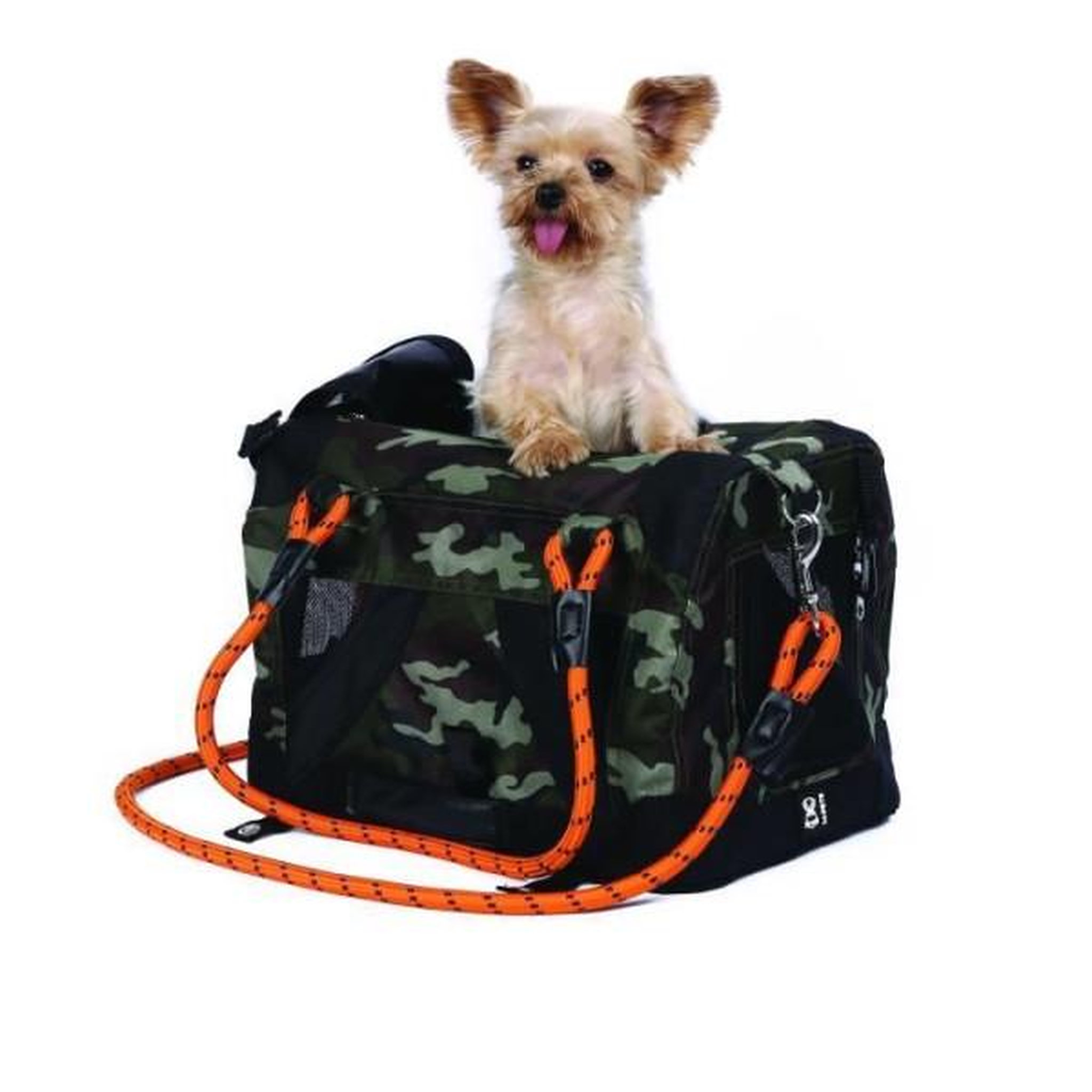 M PETS Sac de transport - m pets - remix 2 en 1 camouflage & orange - 41 x 28 x 28 cm - pliable - léger - ceinture baudrier