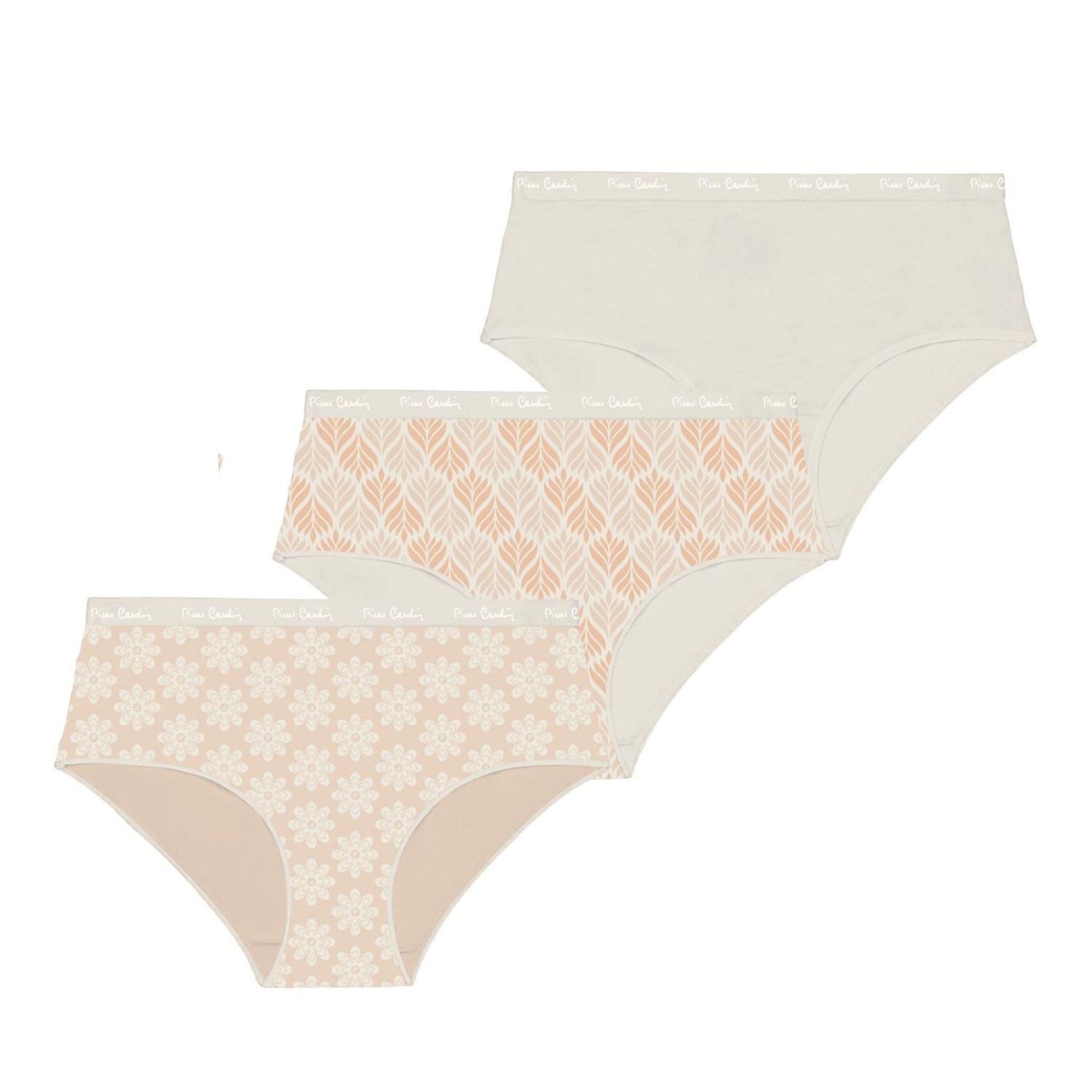 Voir la diapositive 1 : PIERRE CARDIN Lot de 3 culottes femme  en coton uni imprimé ceinture fine 2cm pck49