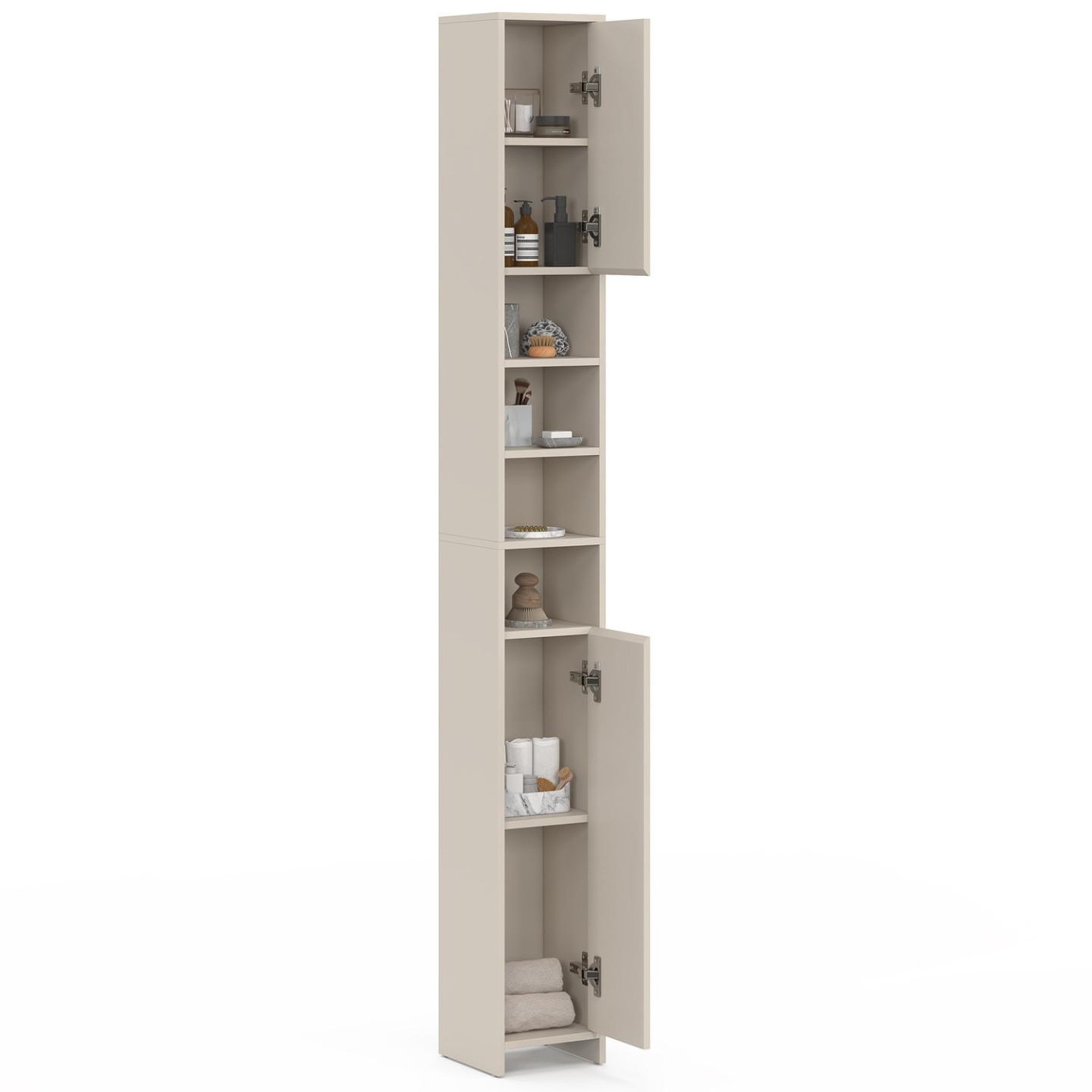 Voir la diapositive 4 : ID MARKET Meuble colonne salle de bain tomi 2 portes 4 niches beige