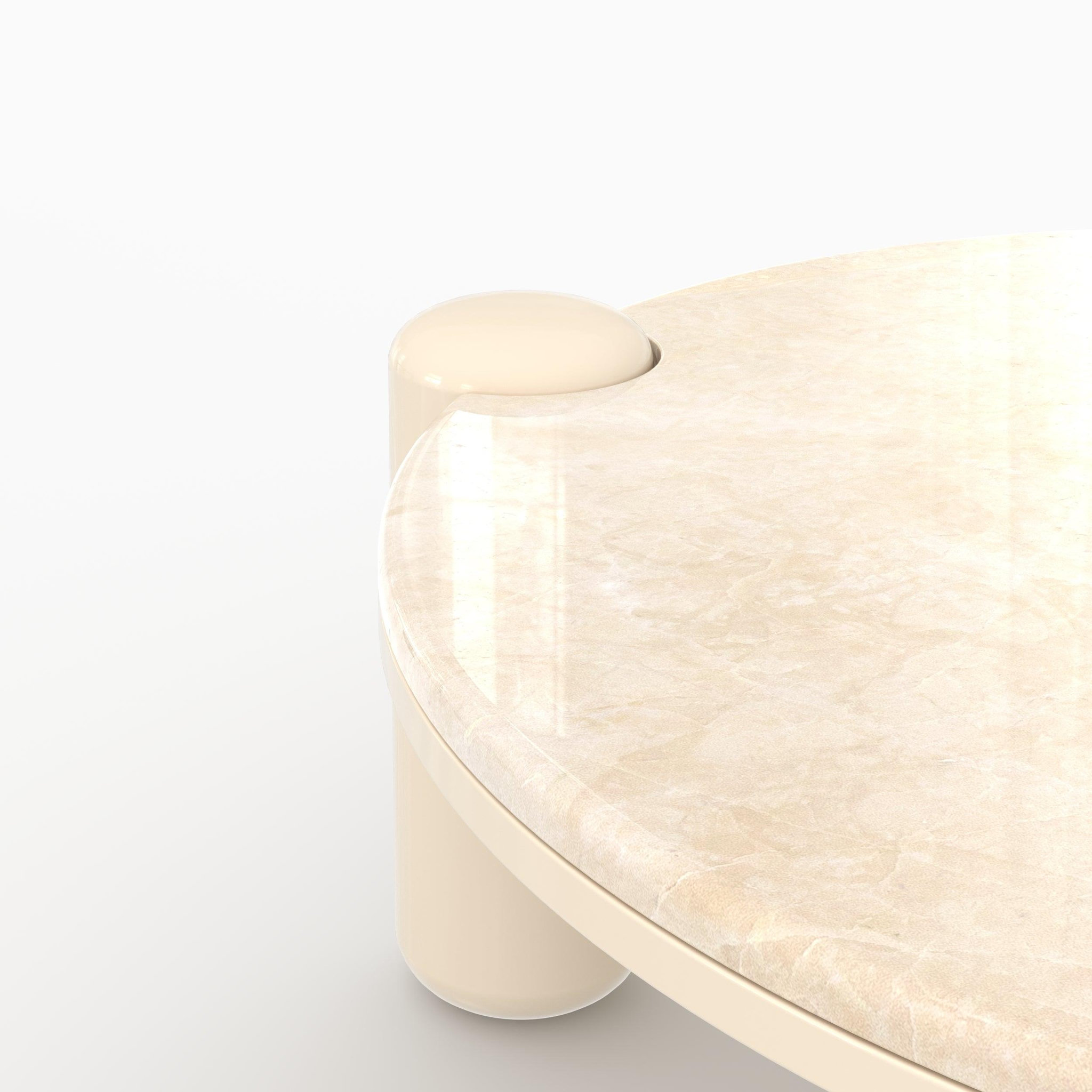 Voir la diapositive 5 : MAISON PAVANE Table basse en marbre avec pieds laqués beiges, d86 cm-hanaé