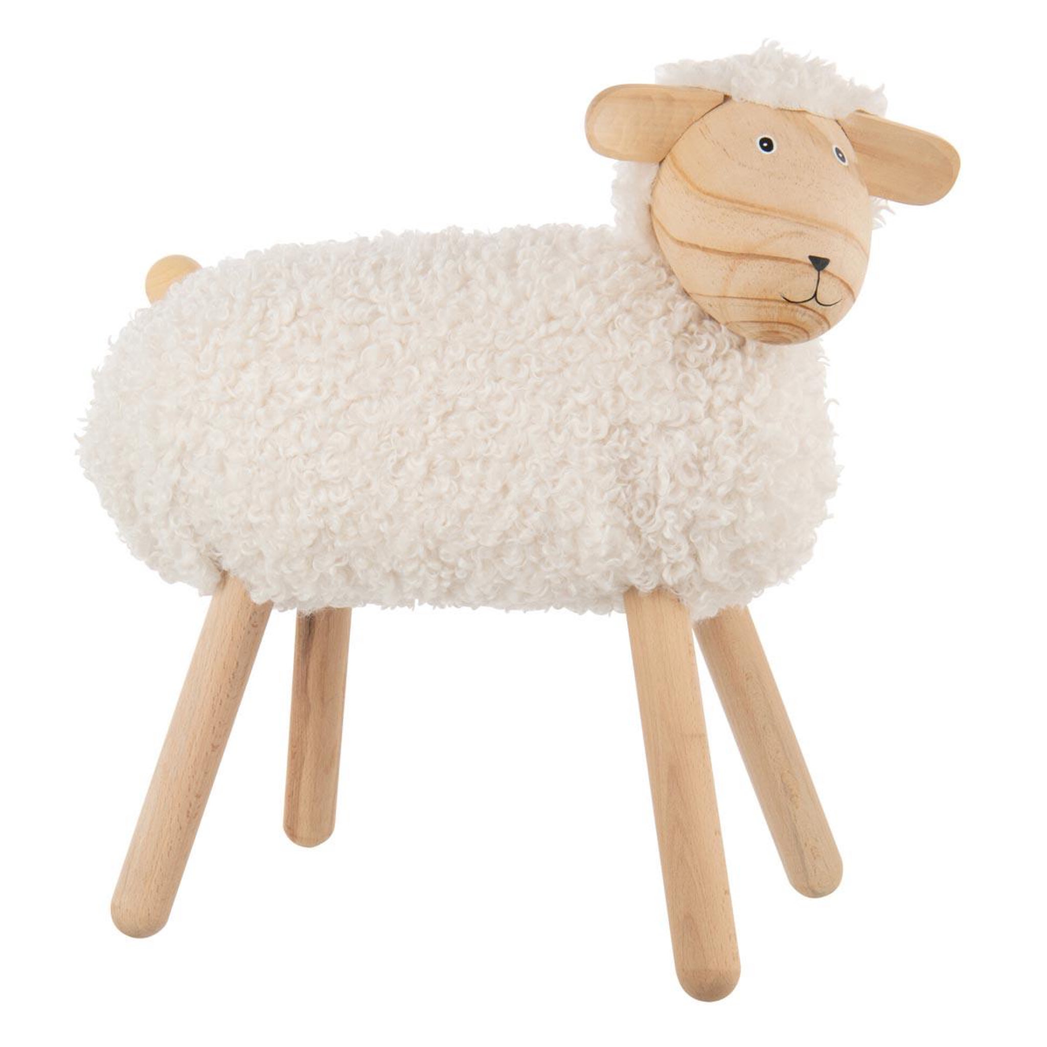 J-LINE Statuette mouton en bois  chalet  45cm blanc cassé