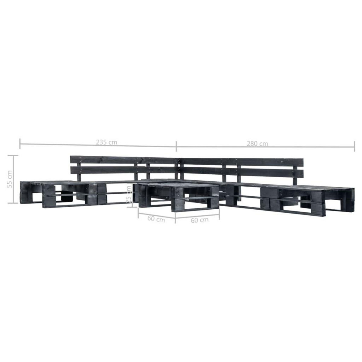 VIDAXL Canapes de jardin palette 6 pcs noir bois