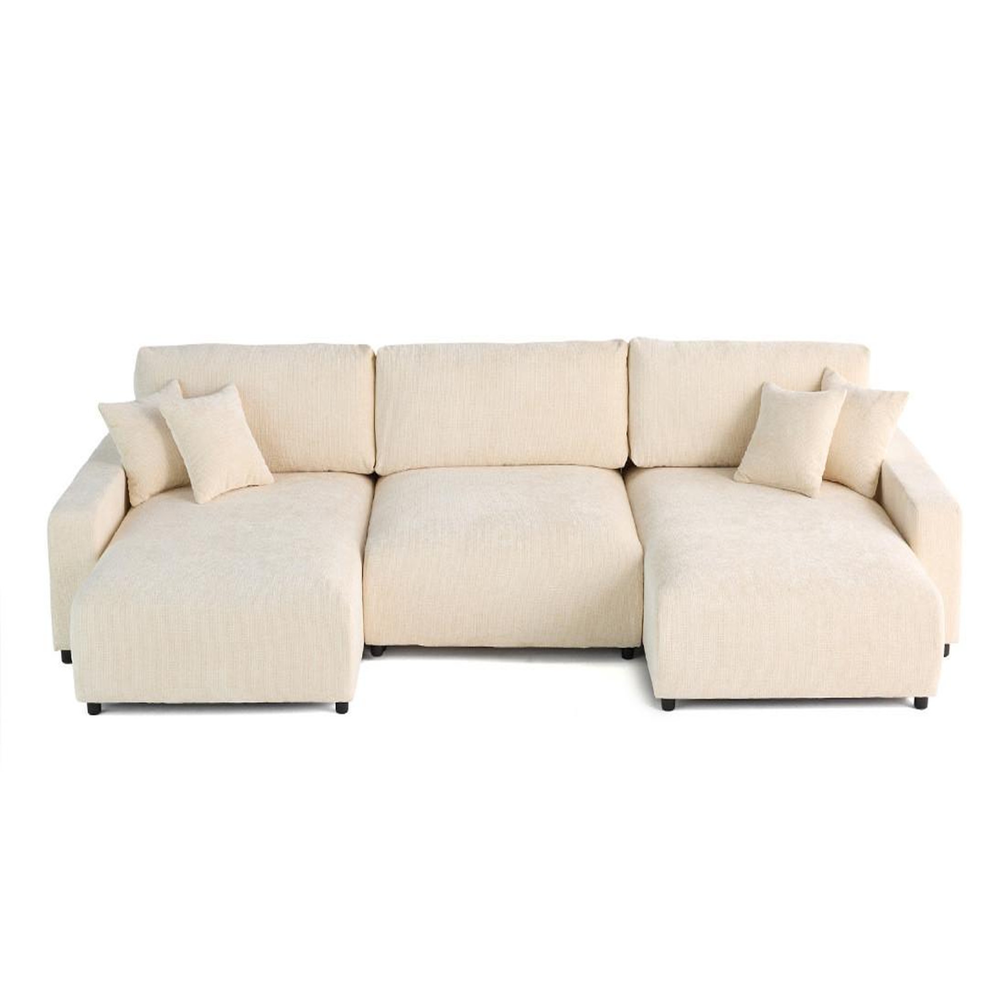 Voir la diapositive 1 : BEST MOBILIER Pivoine - canapé panoramique en u - 7 places - convertible avec coffre - en velours texturé