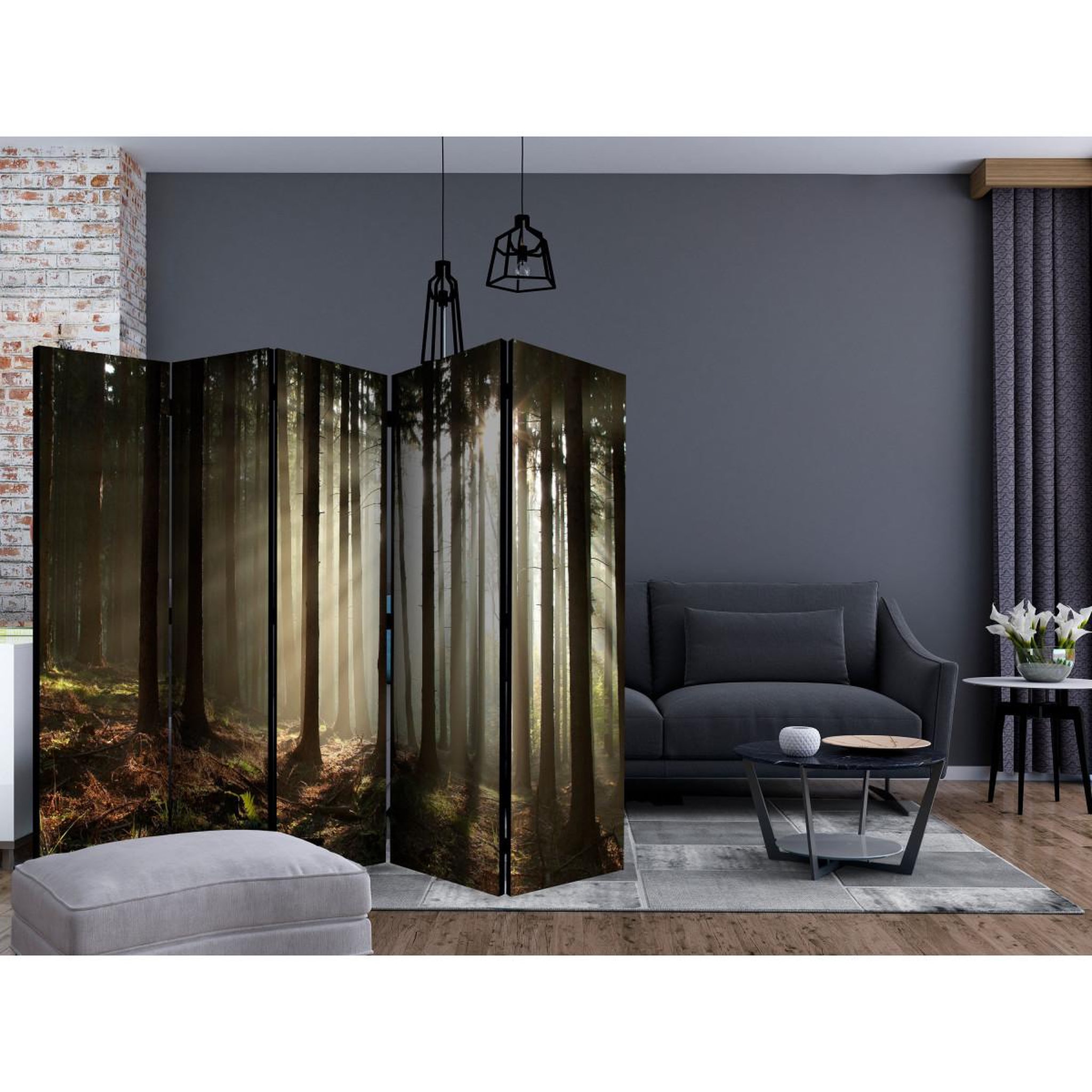 Voir la diapositive 2 : Paris Prix Paravent 5 volets  coniferous forest ii  172x225cm