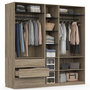 Voir la diapositive 1 : ID MARKET Dressing modulable TAYLOR 200 x 55 x 200 cm 3 modules avec penderies + étagères + tiroirs hêtre et noir