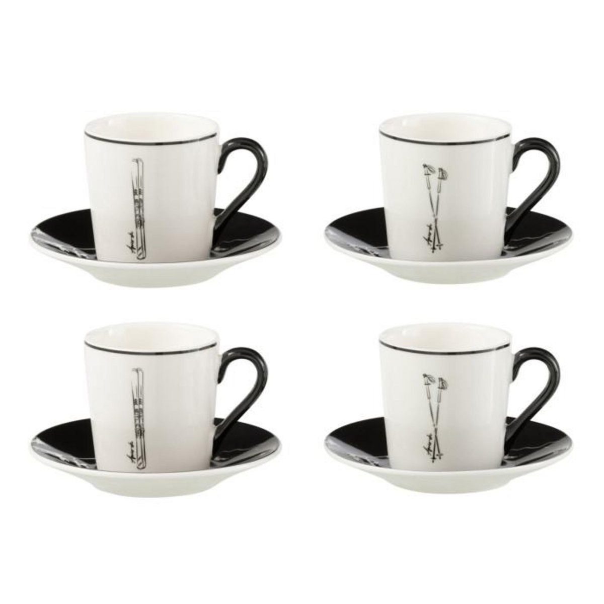 Paris Prix Lot de 4 Tasses à Café & Sous-Tasses  Après-Ski  8cl Blanc