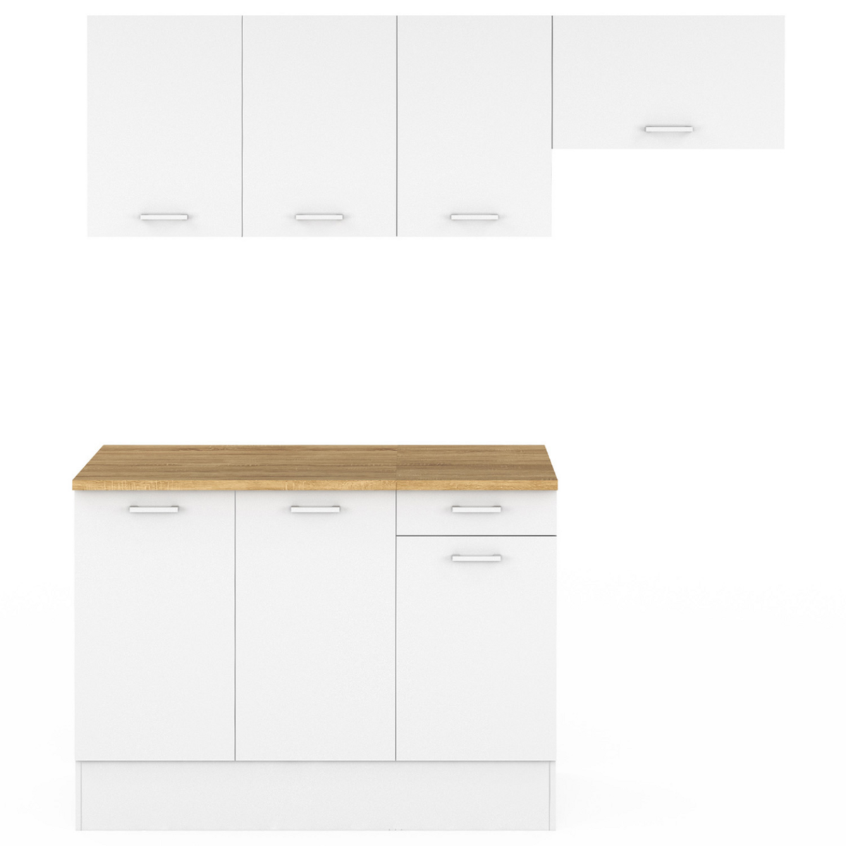 ID MARKET Cuisine complète 180 cm SUBTIL avec plan de travail 5 éléments blanc et plateaux bois