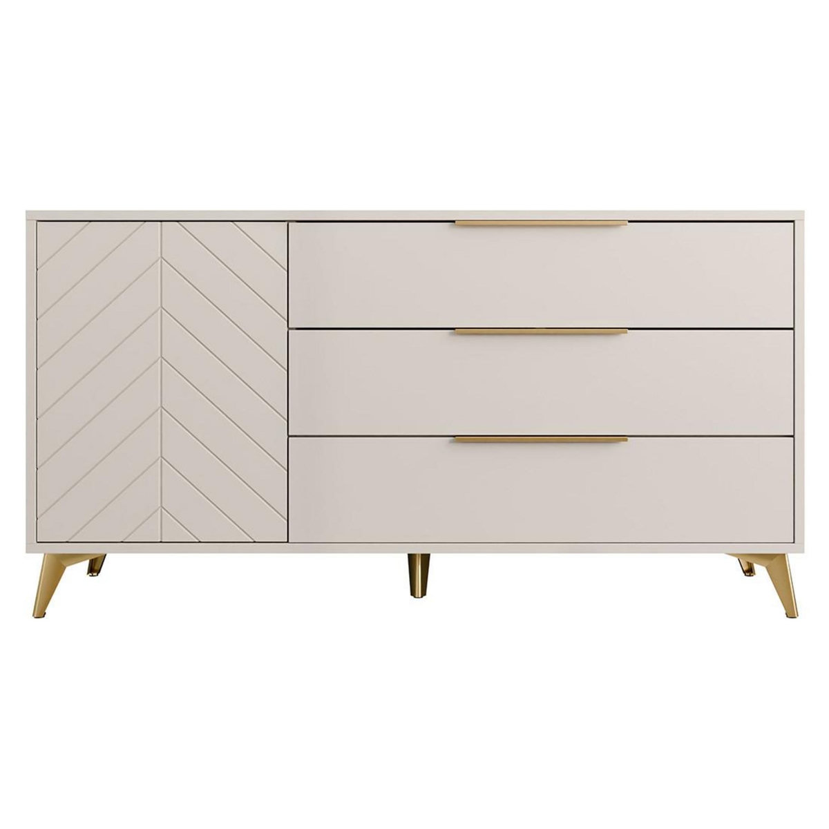 BEST MOBILIER Boccioni - buffet bas - beige - 3 tiroirs et 1 porte - 154 cm