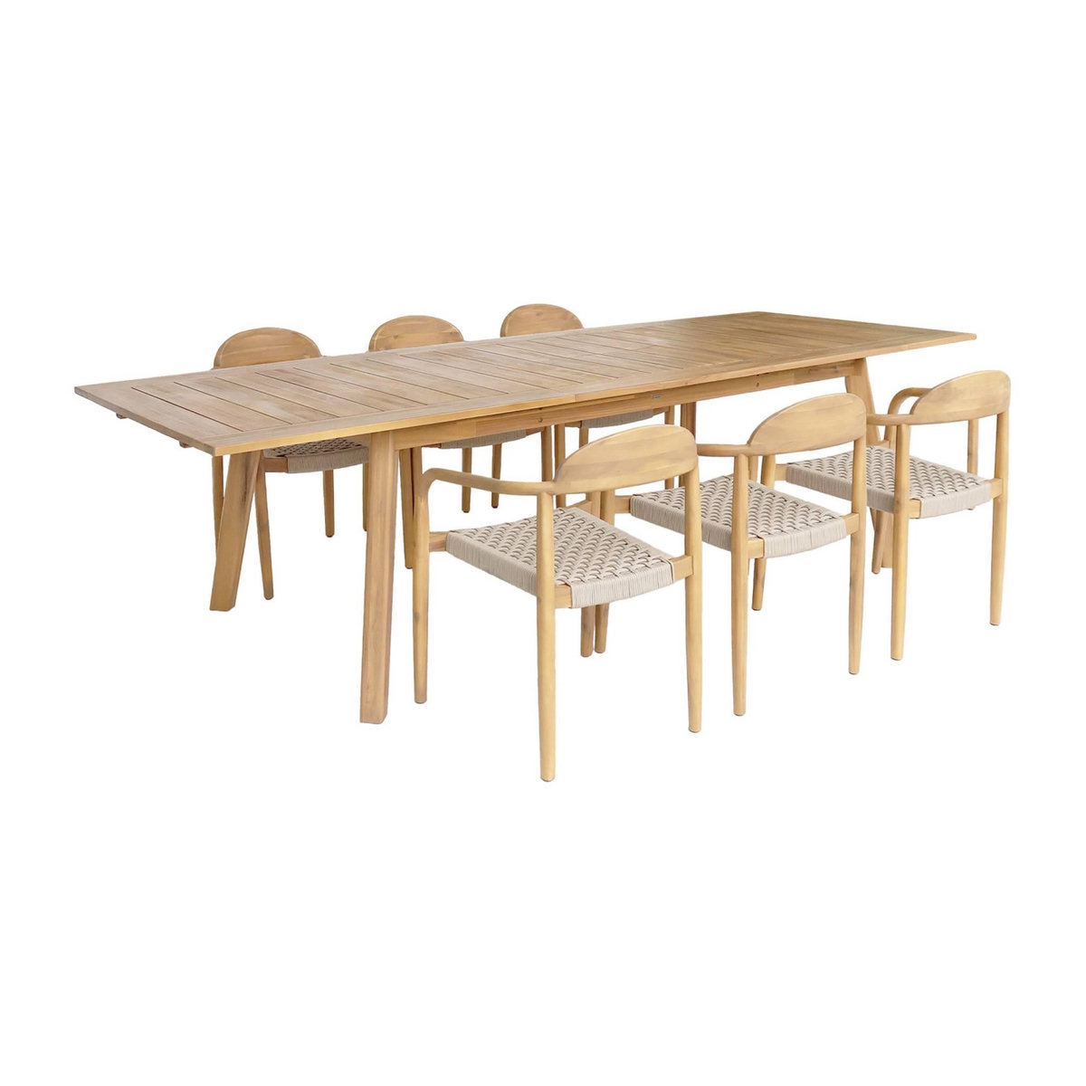 SWEEEK Table de jardin extensible bois d'acacia + 6 assises en résine couleur naturel Palena + Cerina