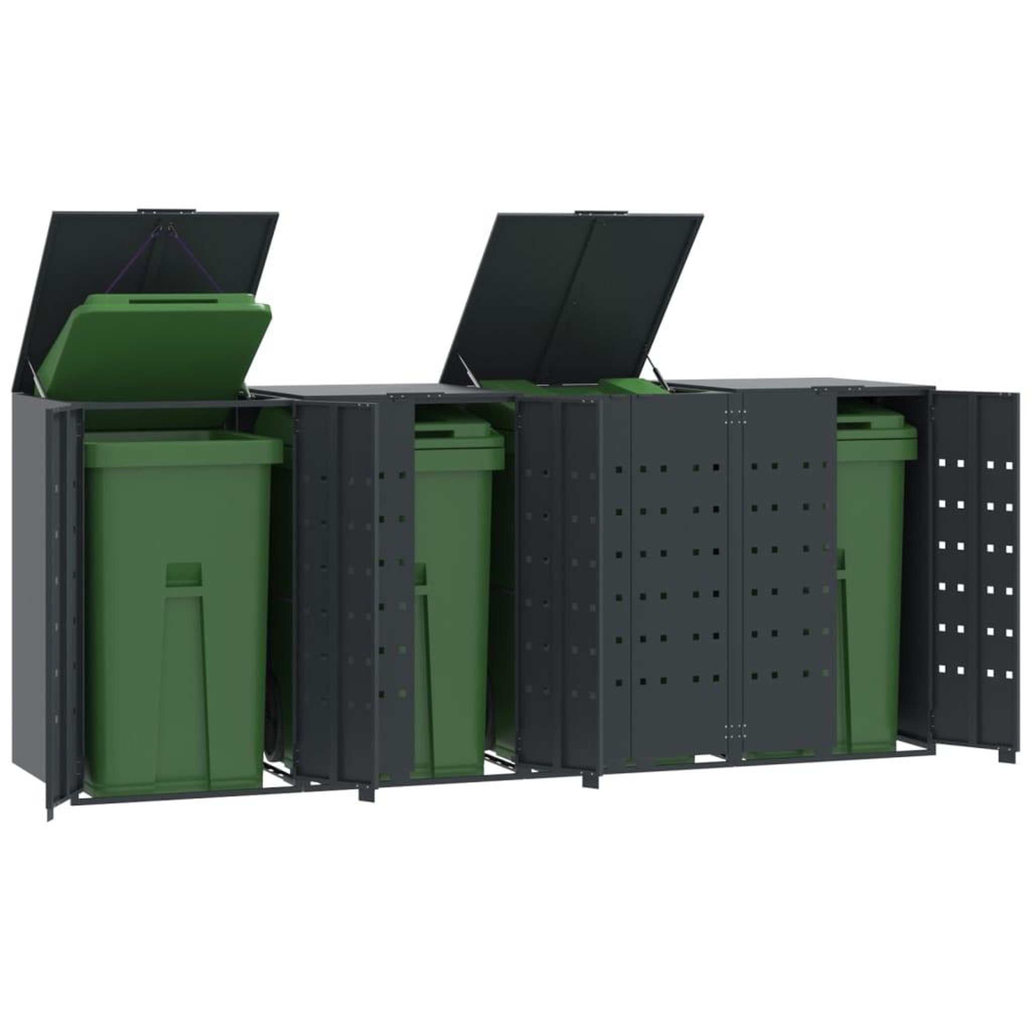 VIDAXL Rangement a roulettes pour poubelles pour 4 bacs anthracite
