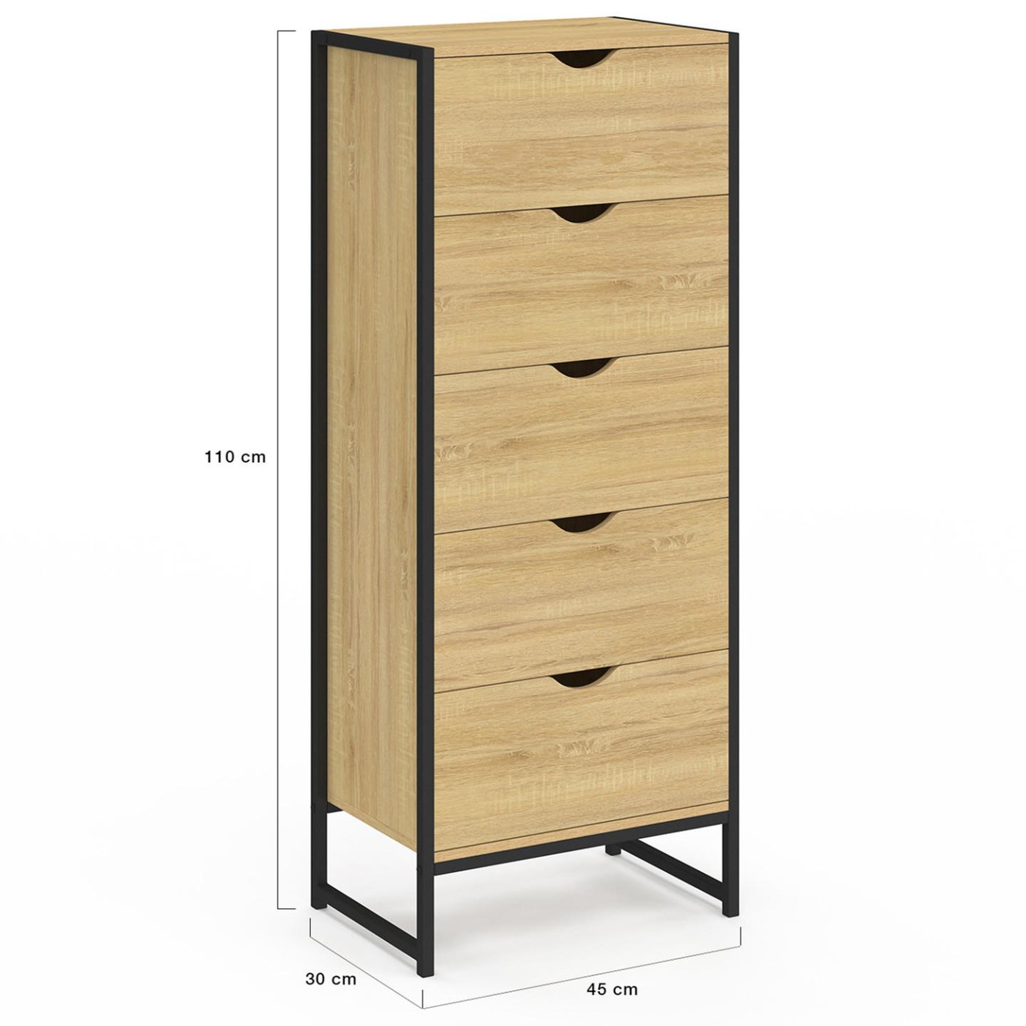 Voir la diapositive 5 : ID MARKET Chiffonnier 5 tiroirs detroit 45x30x110 cm commode semainier design industriel