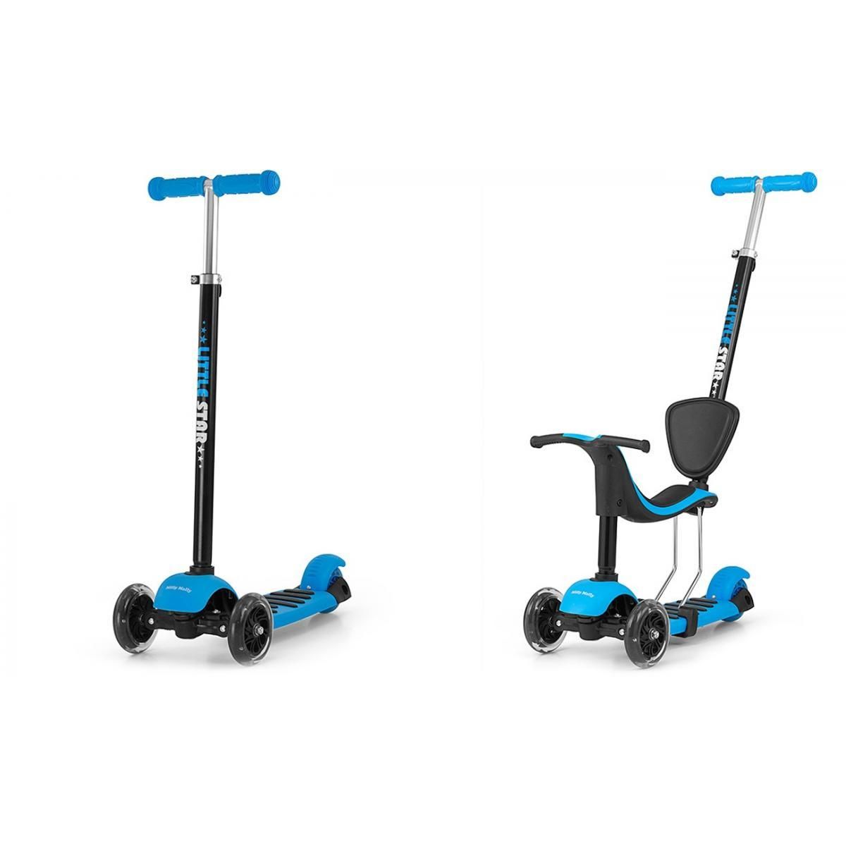 MILLY MALLY Porteur Trottinette 3 en 1 LITTLE STAR Bleu - Scooter évolutif pour enfants