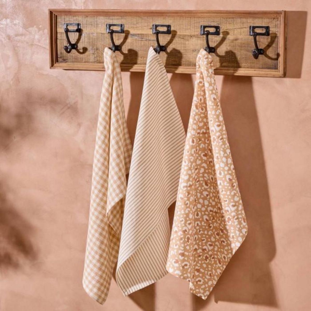 ATMOSPHERA Lot de 3 Torchons de Cuisine  Léopardi  45x70cm Beige