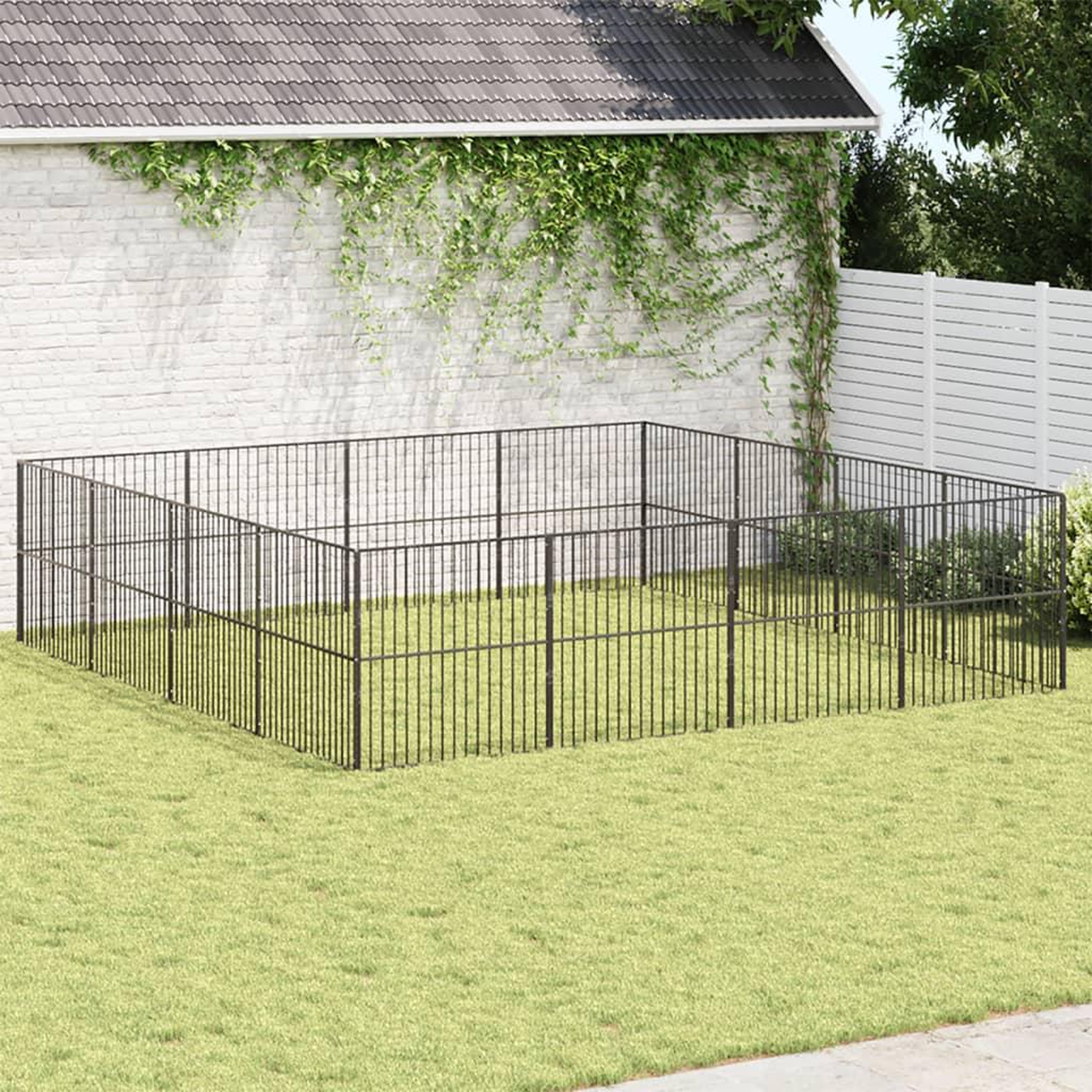 VIDAXL Parc pour chien 16 panneaux noir acier galvanise