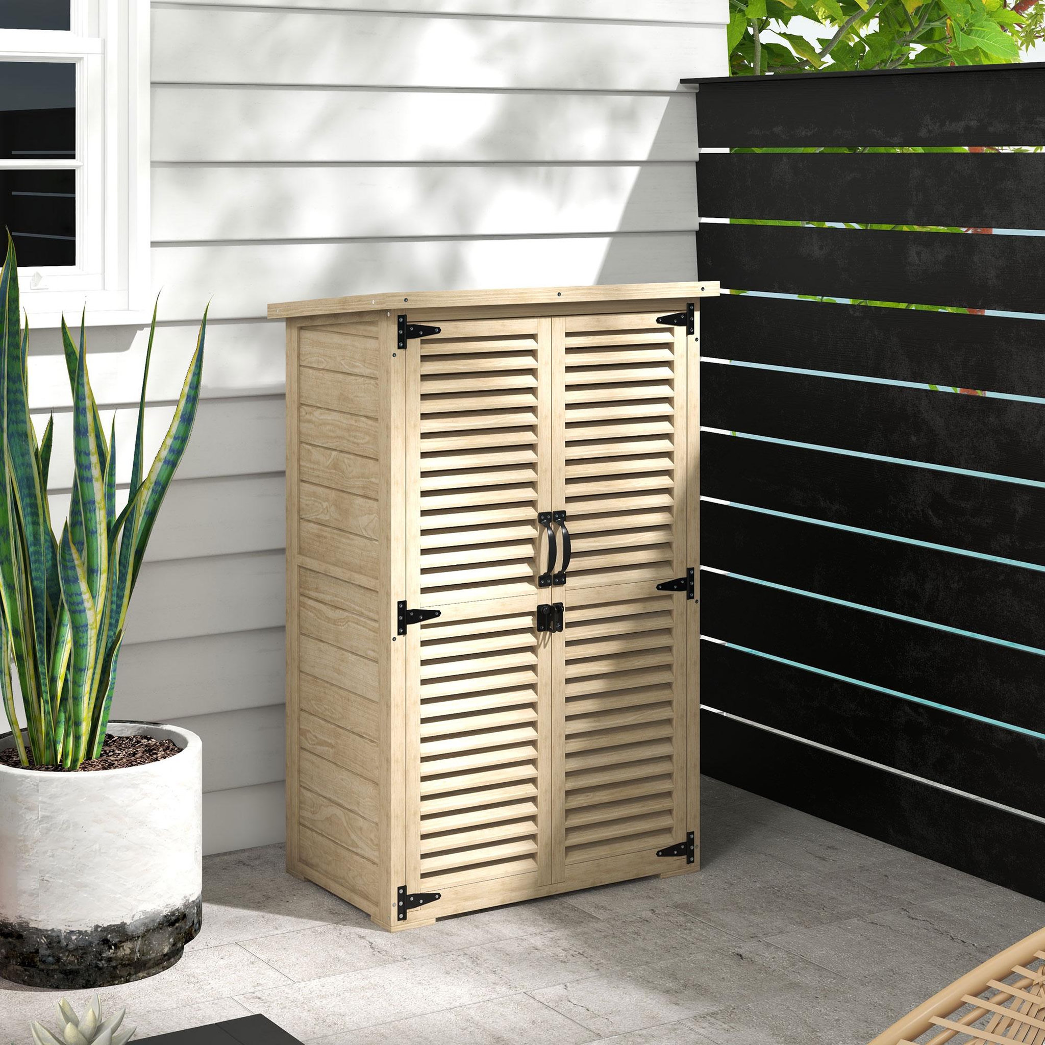 Voir la diapositive 2 : OUTSUNNY Armoire de jardin abri de jardin 2 portes persiennes 2 étagères toit bitumé bois sapin pré-huilé