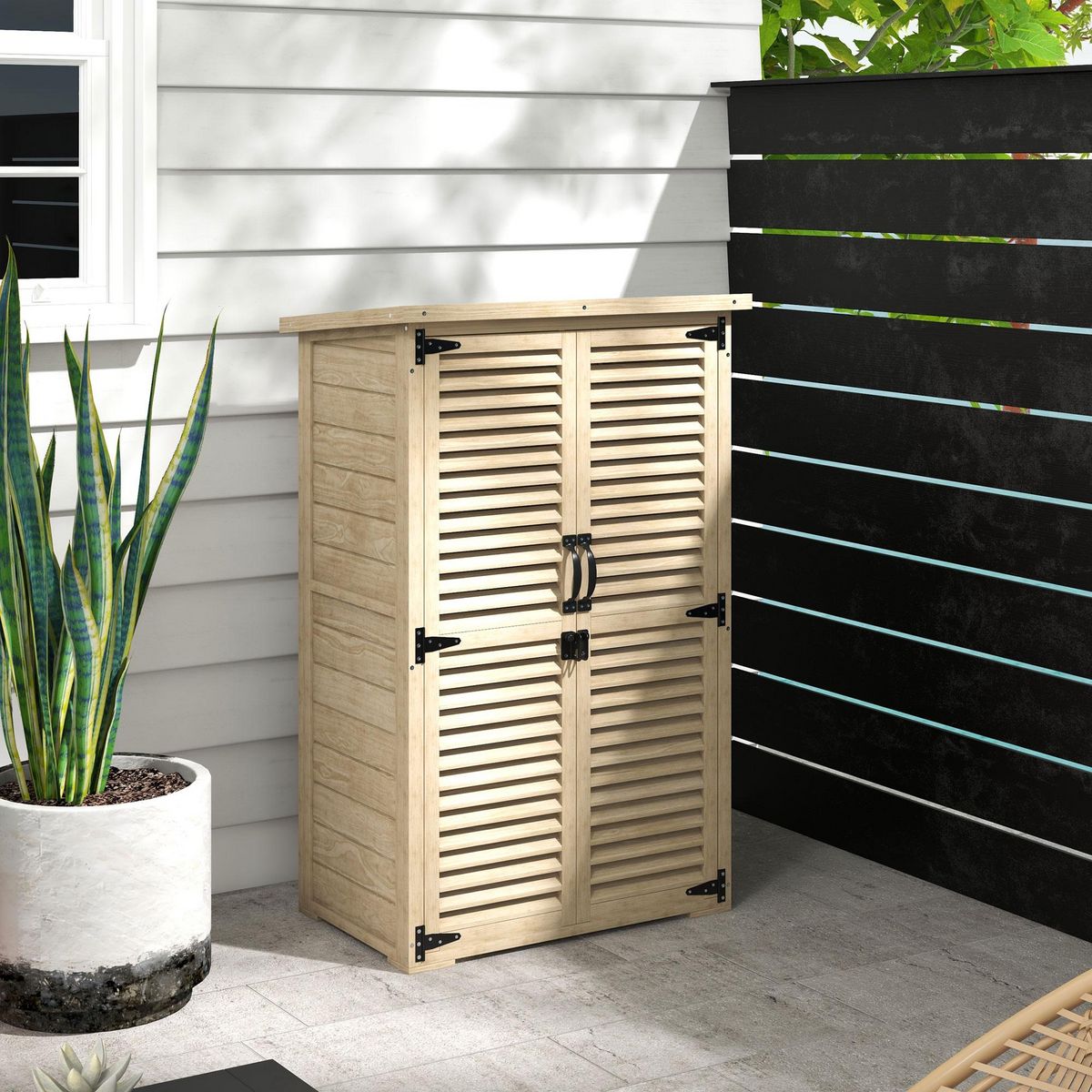 OUTSUNNY Armoire de jardin abri de jardin 2 portes persiennes 2 étagères toit bitumé bois sapin pré-huilé