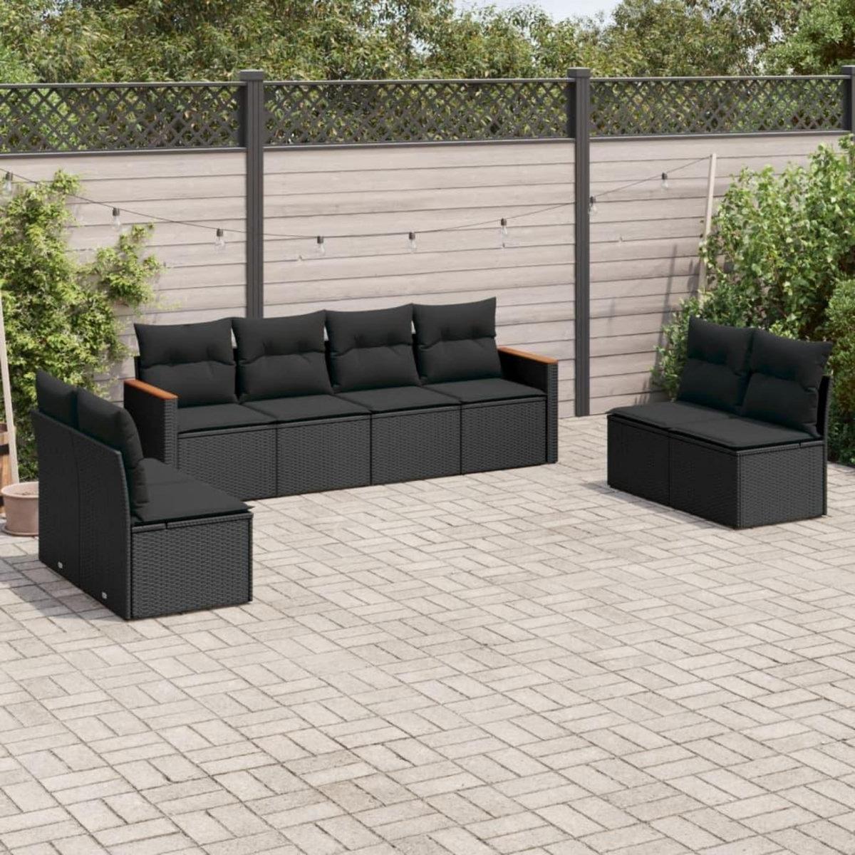 VIDAXL Salon de jardin 8 pcs avec coussins noir resine tressee