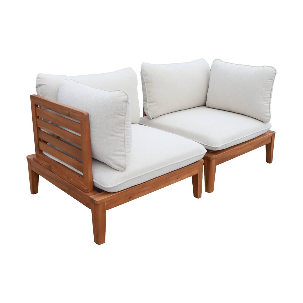 SWEEEK Banquette modulable de jardin bois d'acacia et bouclette avec accoudoirs 2 places beige - Yona