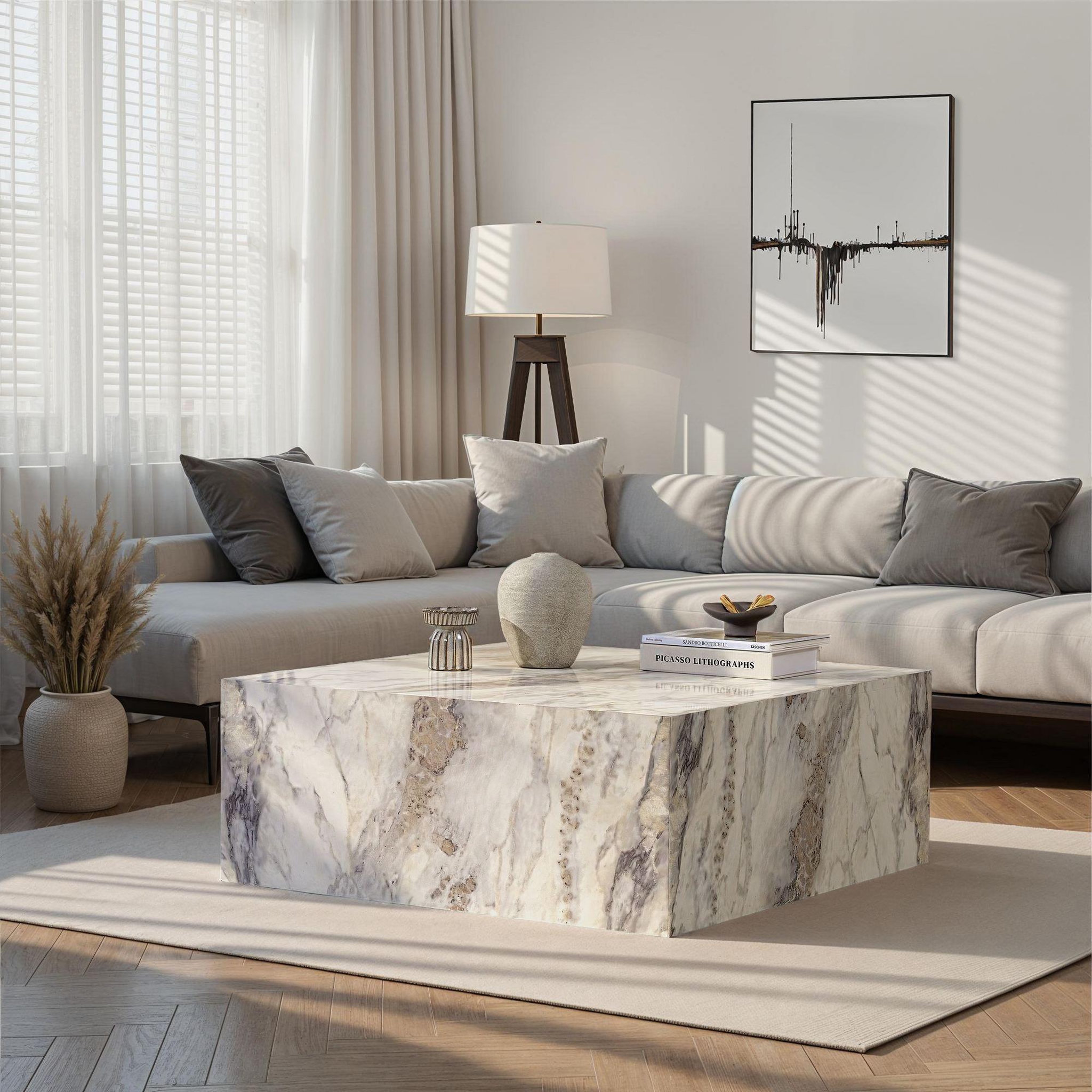 Voir la diapositive 2 : Habitat et Jardin Table basse en bois  prizma  - 90 x 90 x 35 cm - marbre freesia
