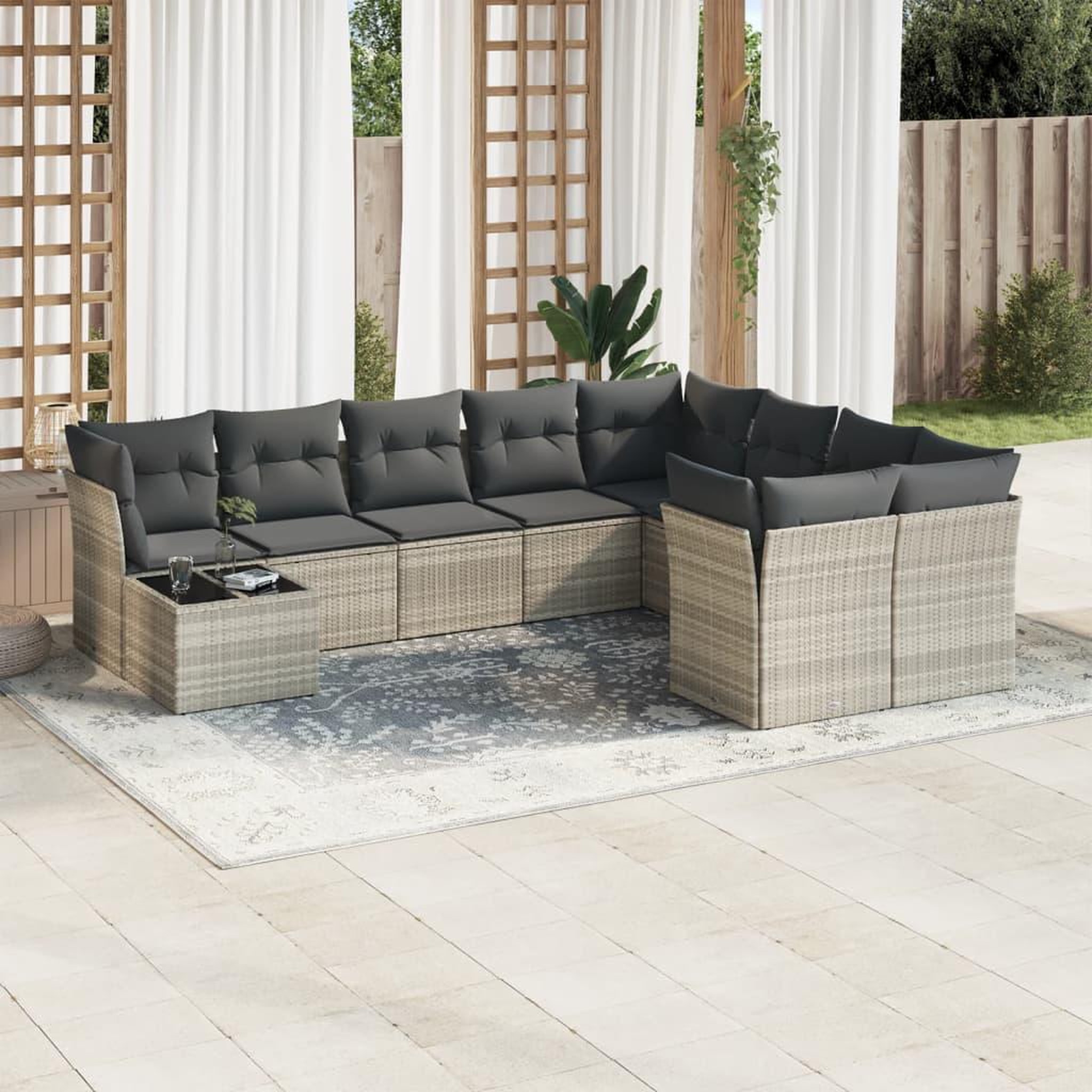 VIDAXL Salon de jardin avec coussins 10 pcs gris clair resine tressee