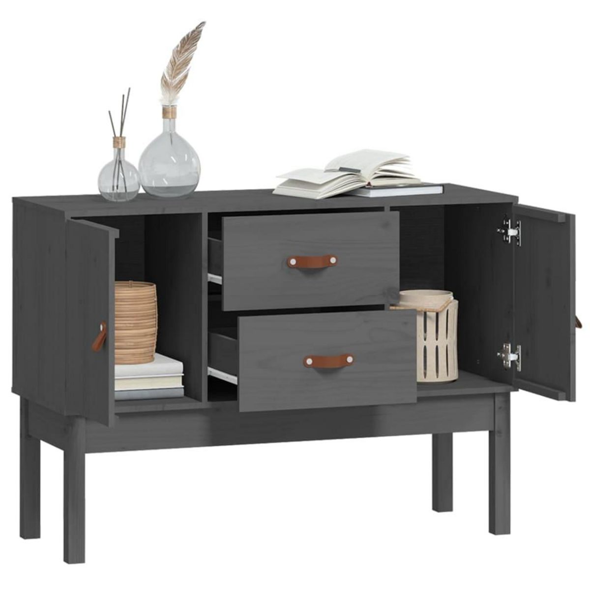 VIDAXL Buffet Gris 110x40x78 cm Bois massif de pin