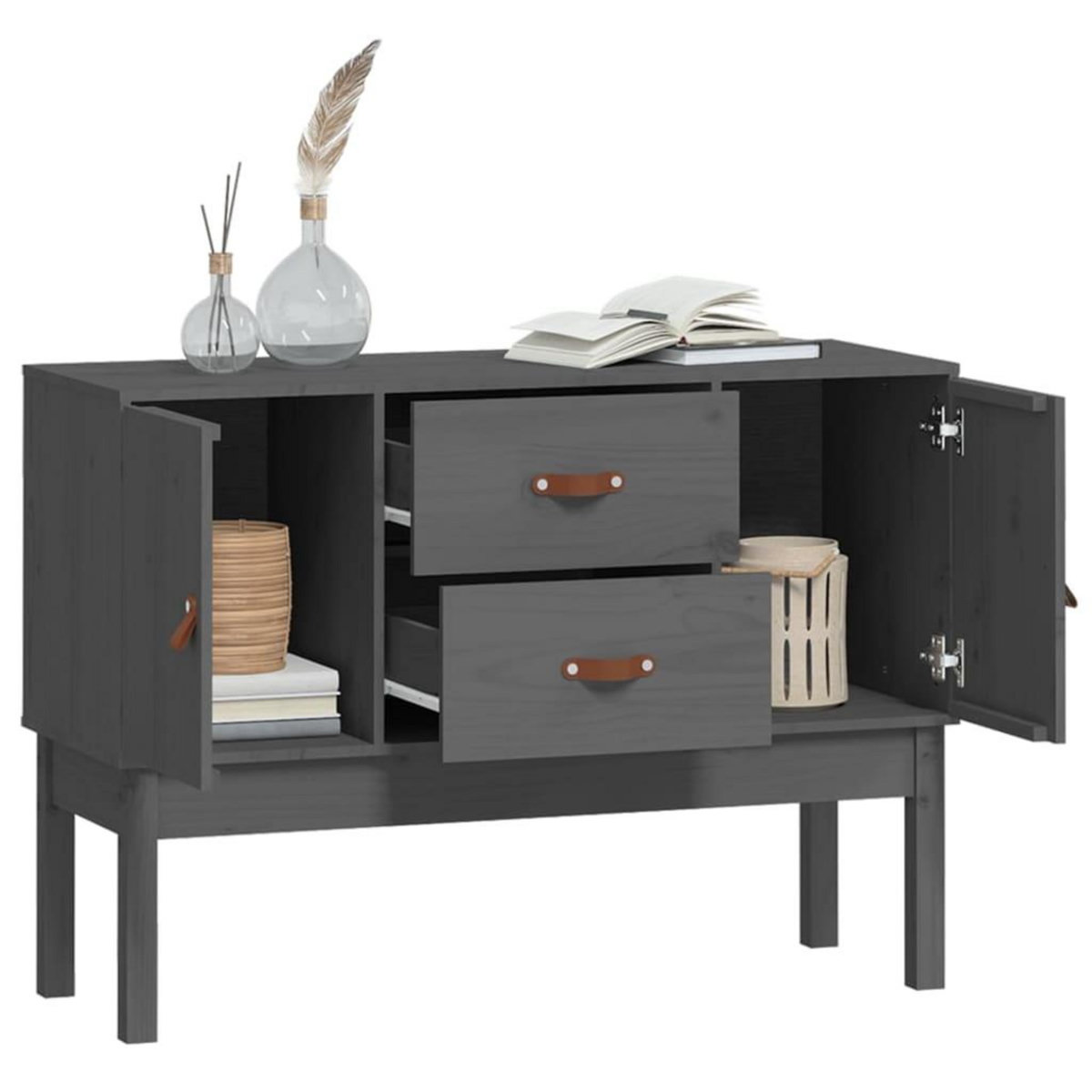 VIDAXL Buffet Gris 110x40x78 cm Bois massif de pin