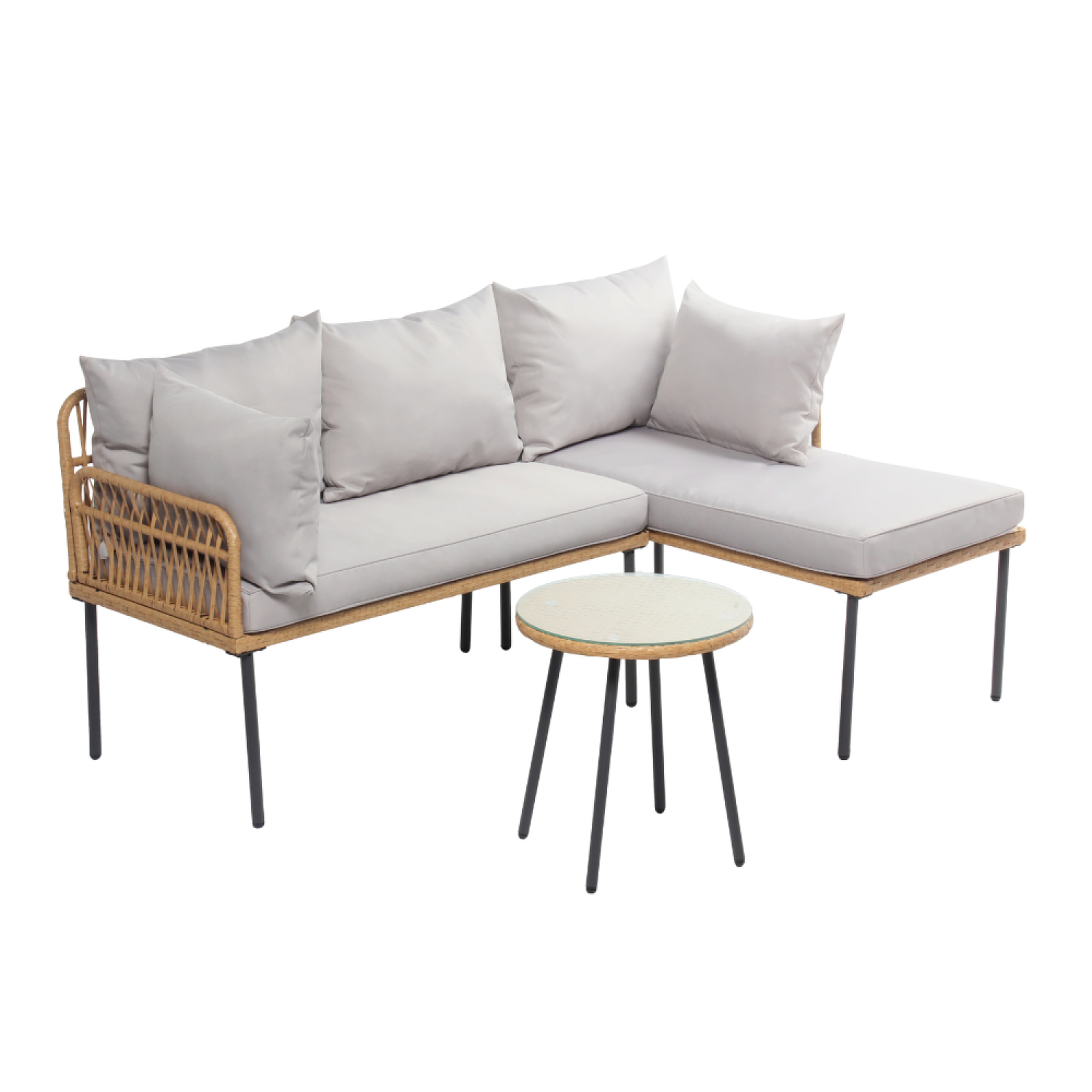 CONCEPT USINE Salon de jardin d'angle 3 places effet rotin lecce