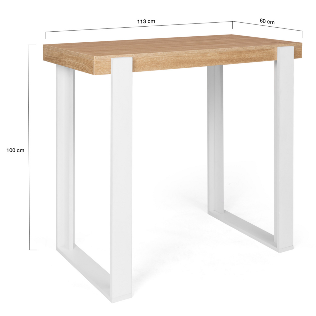 ID MARKET Table haute de bar PHOENIX bois et blanc 113 cm