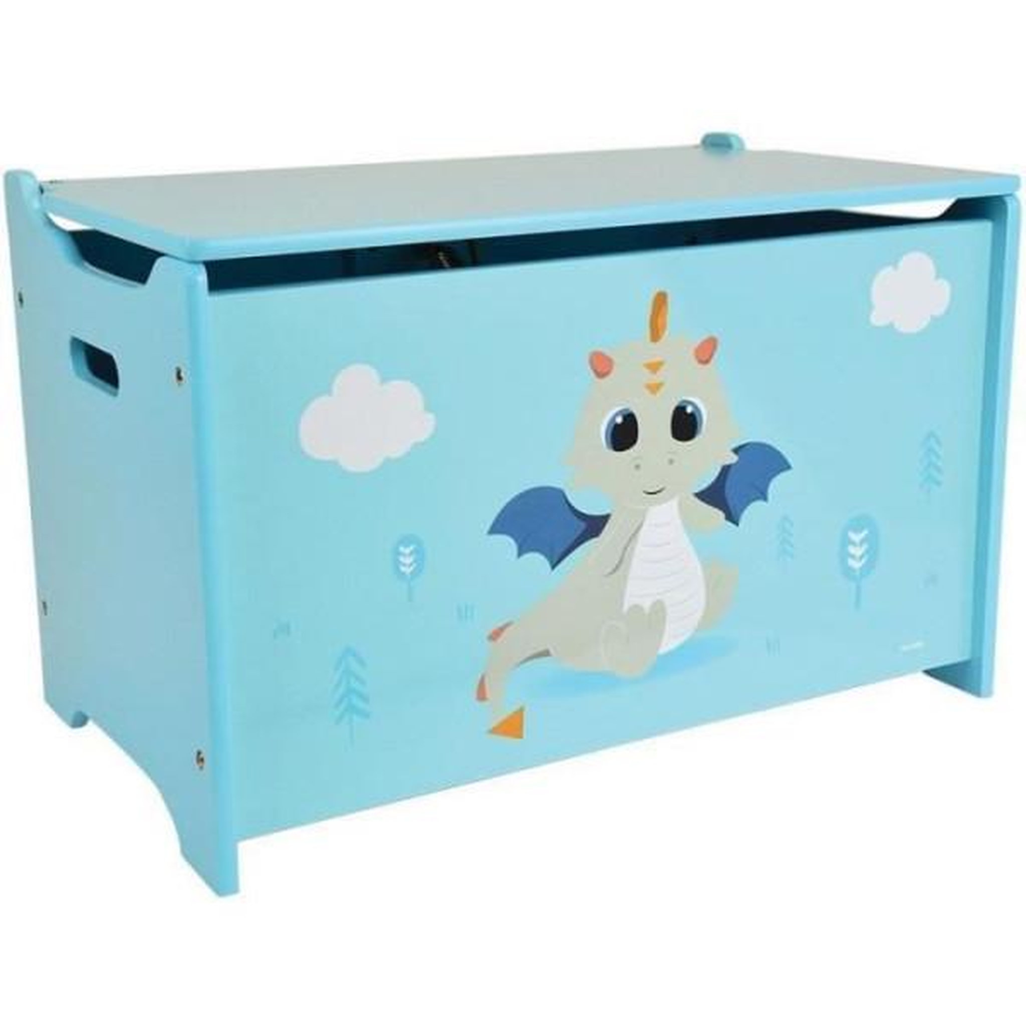 Voir la diapositive 2 : Fun House Coffre a jouets en bois leon le dragon - fun house - ± 40 x 58 x 36 cm - bleu