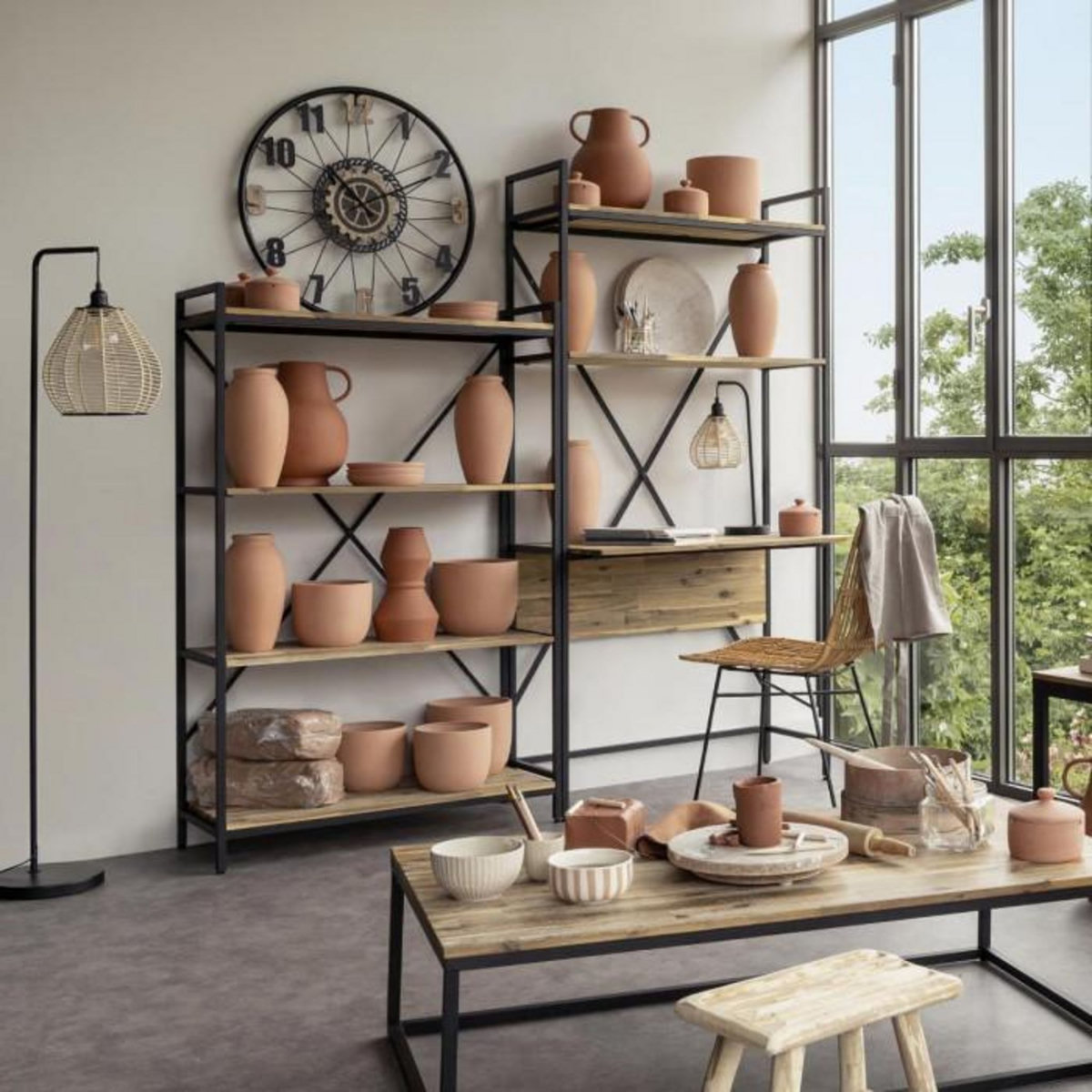 ATMOSPHERA Lampadaire en Métal  Delia  149cm Noir & Naturel