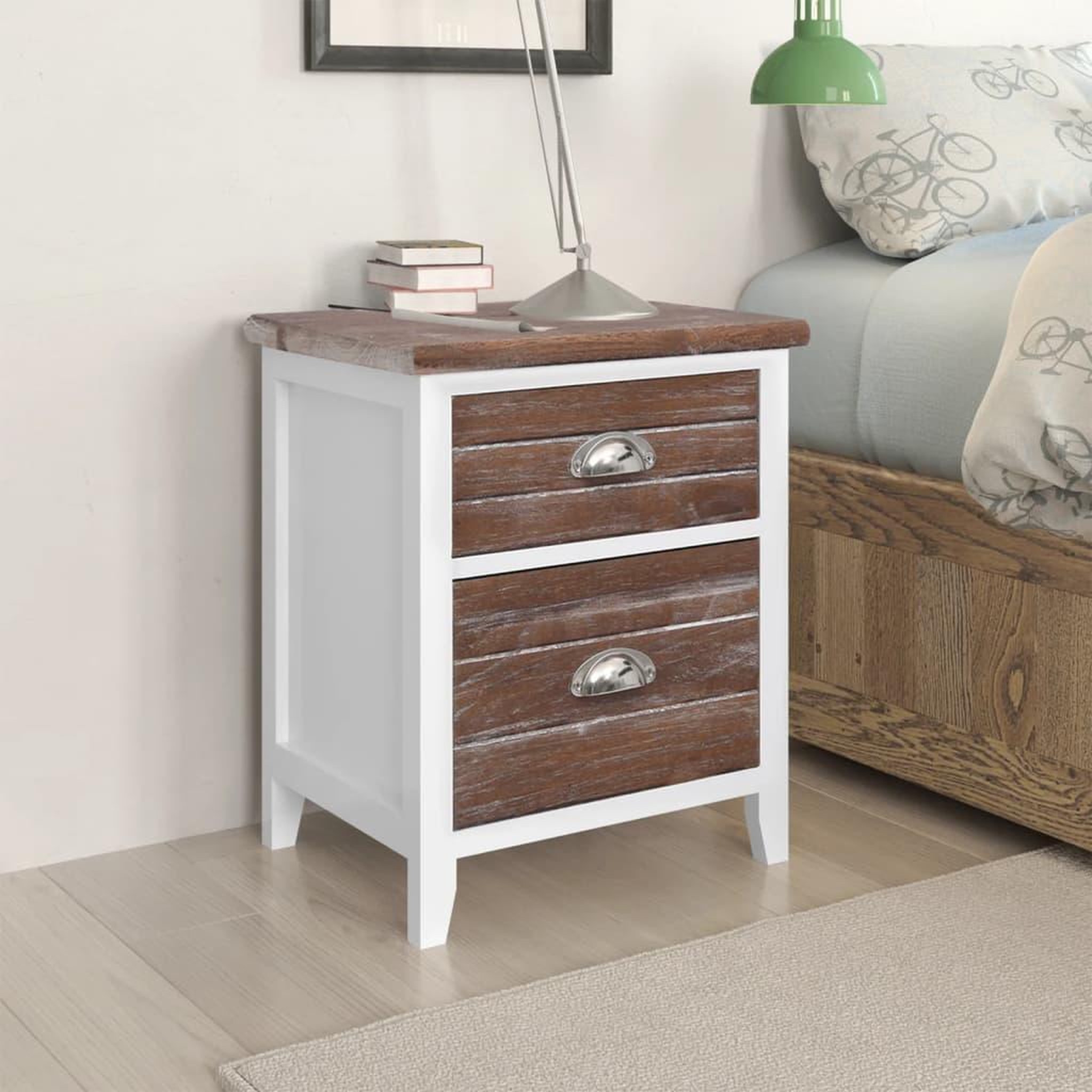 Voir la diapositive 1 : VIDAXL Table de chevet 2 pcs avec 2 tiroirs Marron et blanc