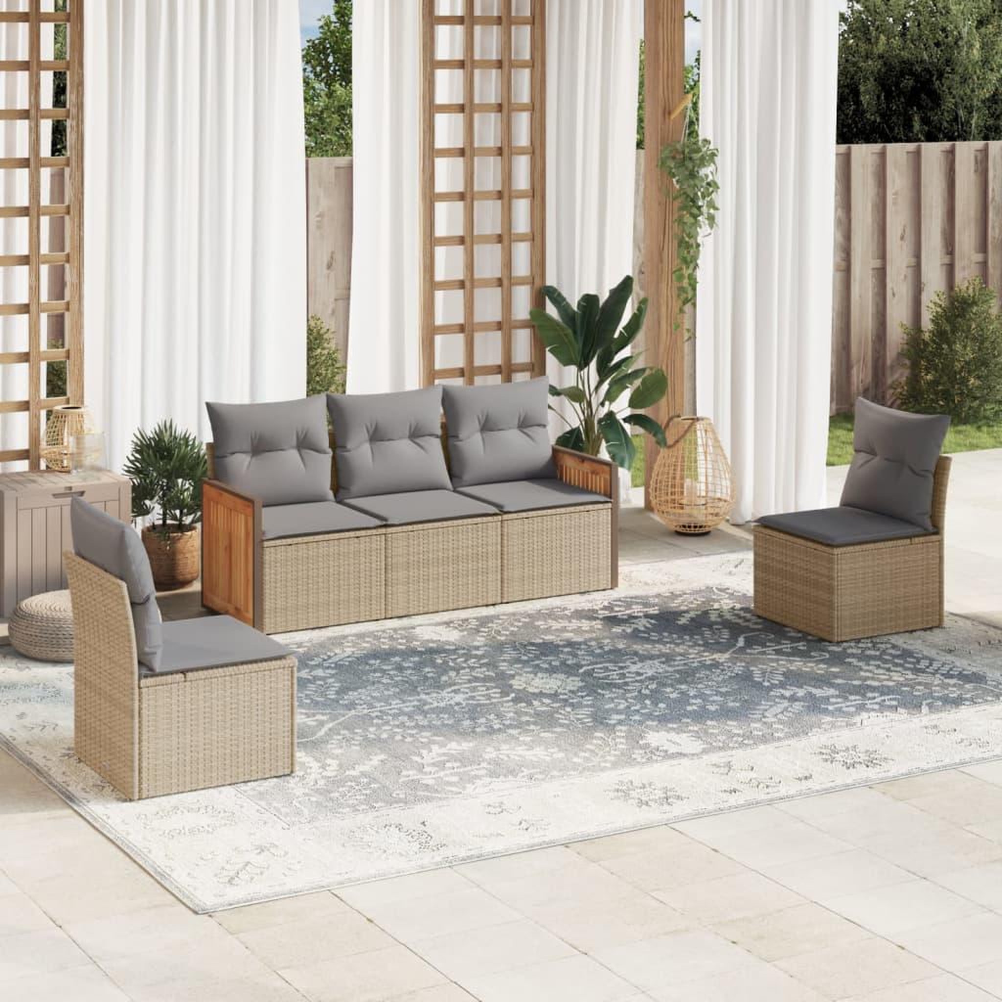 VIDAXL Salon de jardin avec coussins 5 pcs beige resine tressee