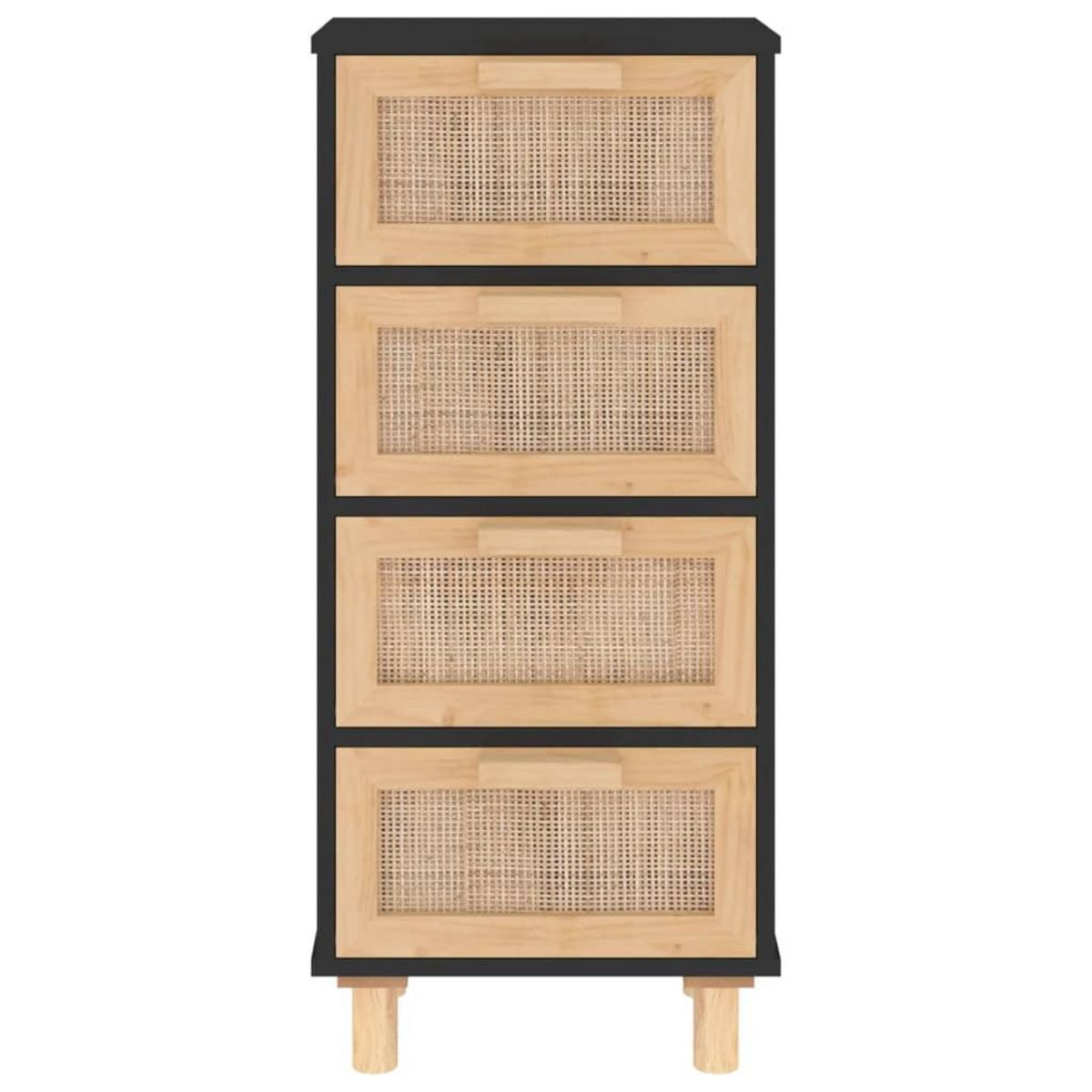 VIDAXL Buffet Noir 40x30x90 cm Bois de pin massif et rotin naturel